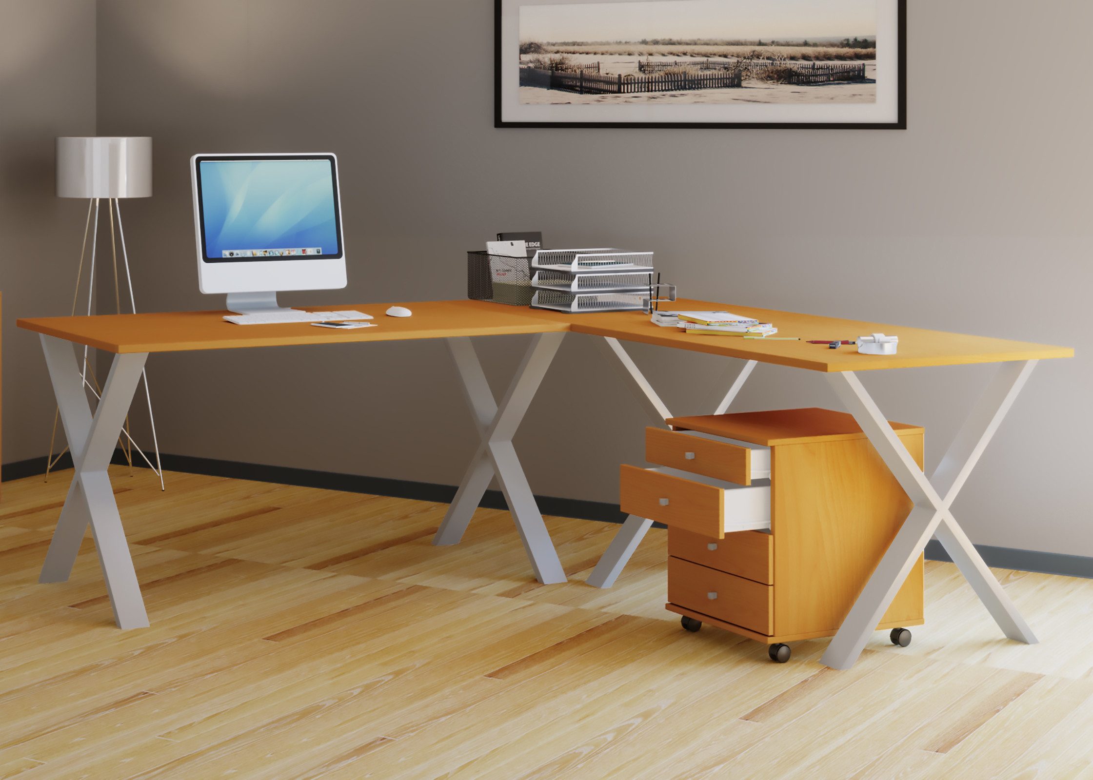 VCM Schreibtisch Bürotisch Eckschreibtisch Lona H. 76 x B. 130 x T., VCM Holz Schreibtisch, L Form links oder rechts