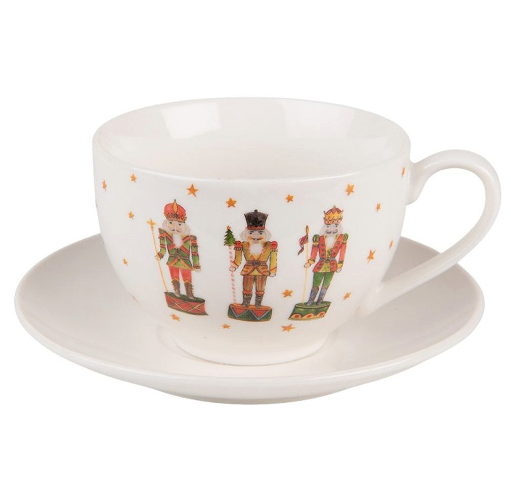 Clayre & Eef Tasse Nussknacker Set Tasse mit Untertasse Weihnachten 200 ml, Clayre & Eef Tasse mit Untertasse