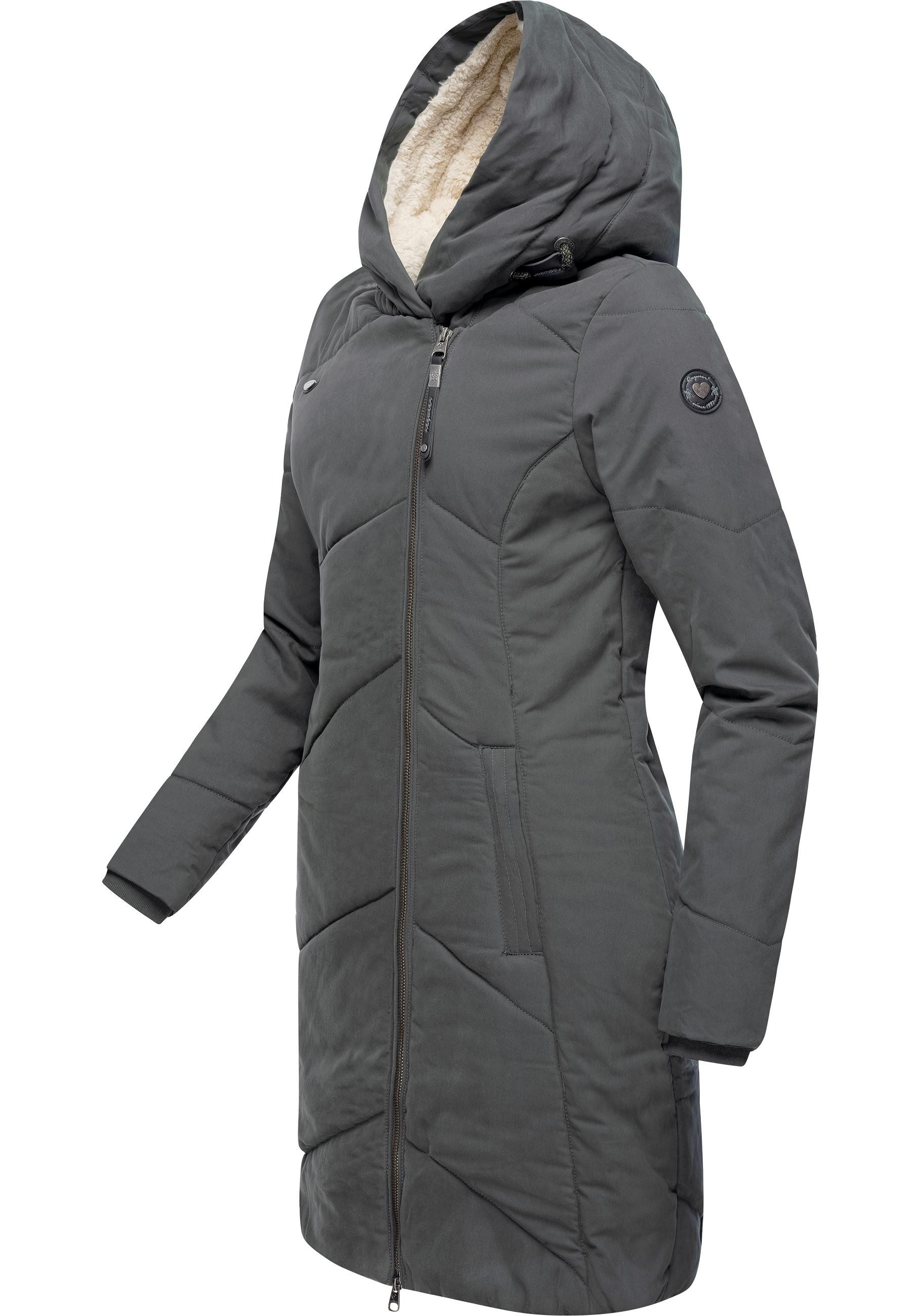 mit Kragen Gordon olivgrün Long Winterparka Ragwear Wintermantel gesteppter asymmetrischem