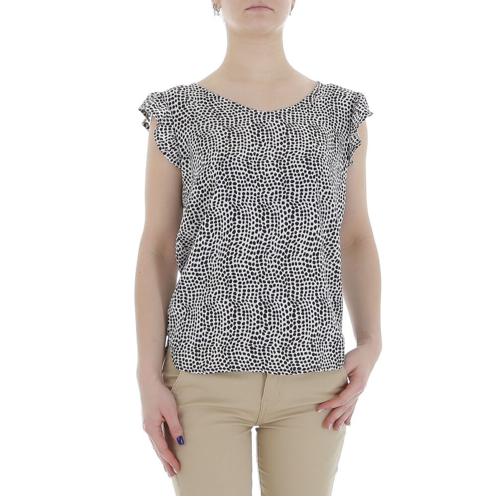 Ital-Design Kurzarmbluse Damen Elegant (85987262) Rüschen Print Top & Shirt in Weiß