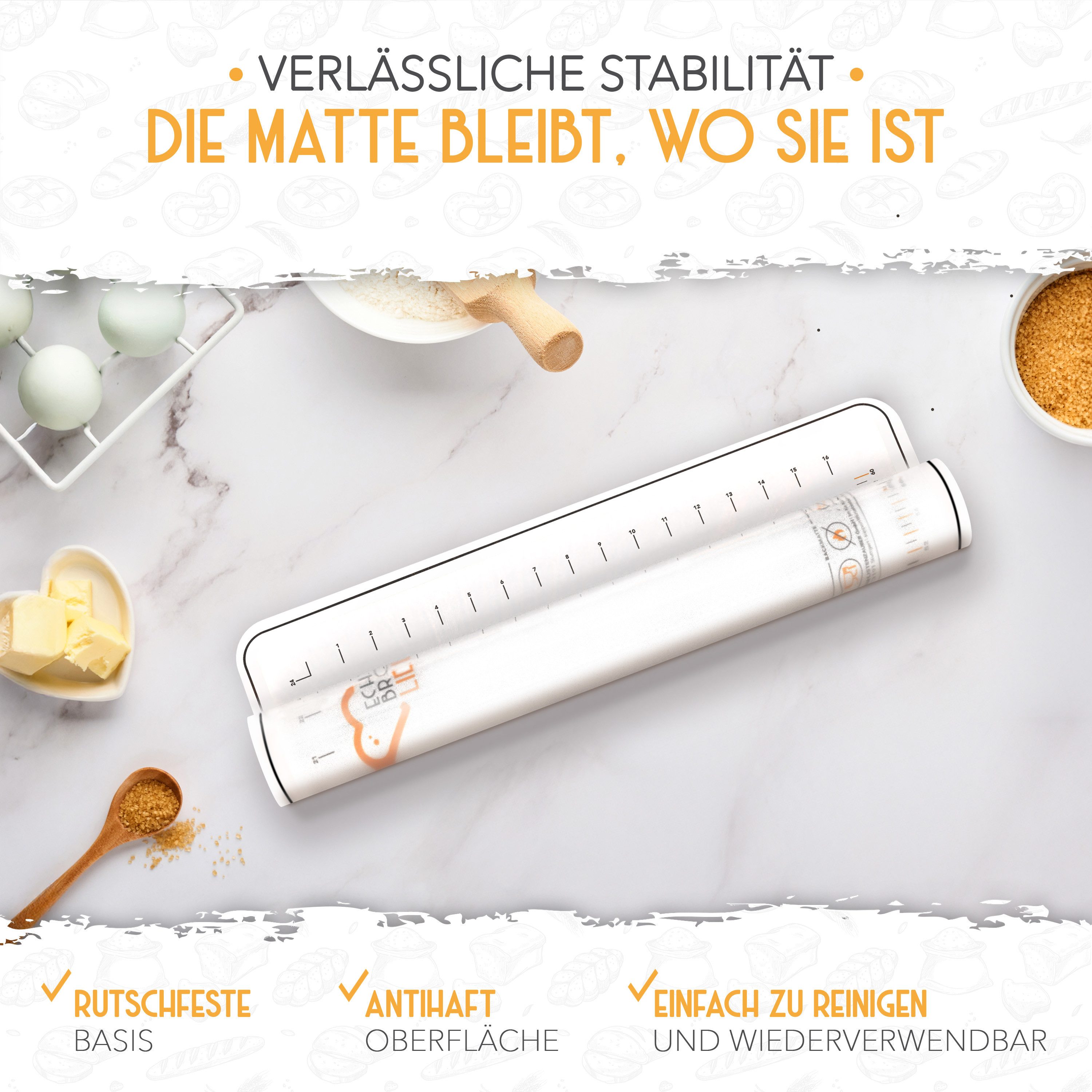 Krustenzauber Backmatte Zubehör - Brotschlingen, Schneebesen, Backmatte, Teig Reinigungstücher, Backmatte Silikon
