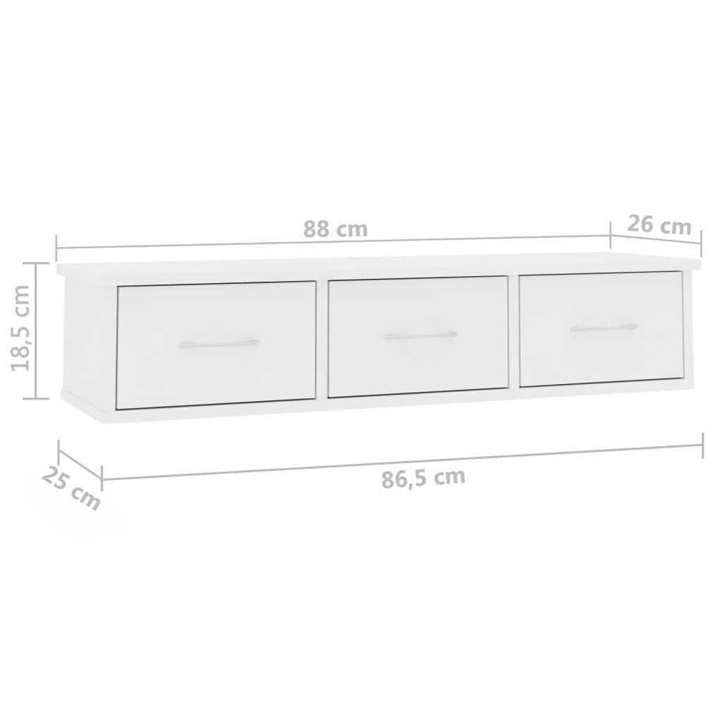 furnicato Weiß 88x26x18,5 Holzwerkstoff Wandregal Wand-Schubladenregal cm