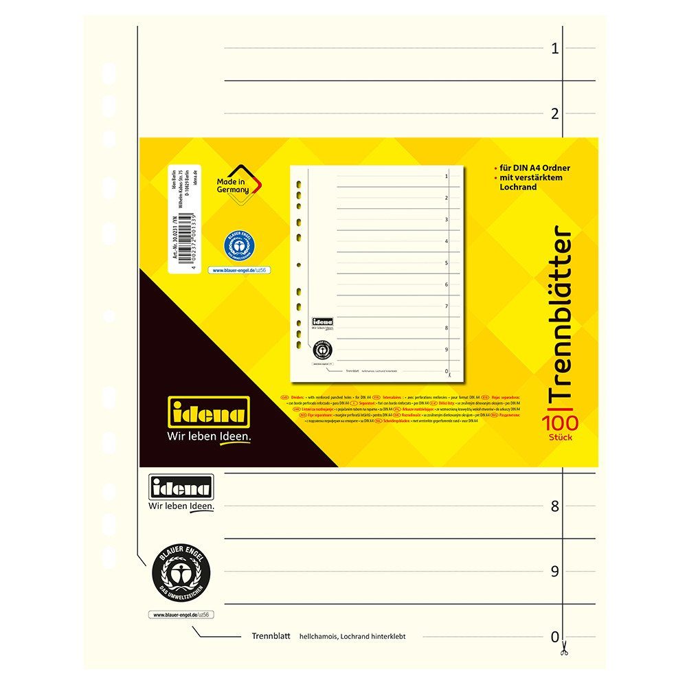 Idena Aktenordner Idena 300231 - Trennblätter DIN A4, aus Karton, 190 g/m², hellchamois
