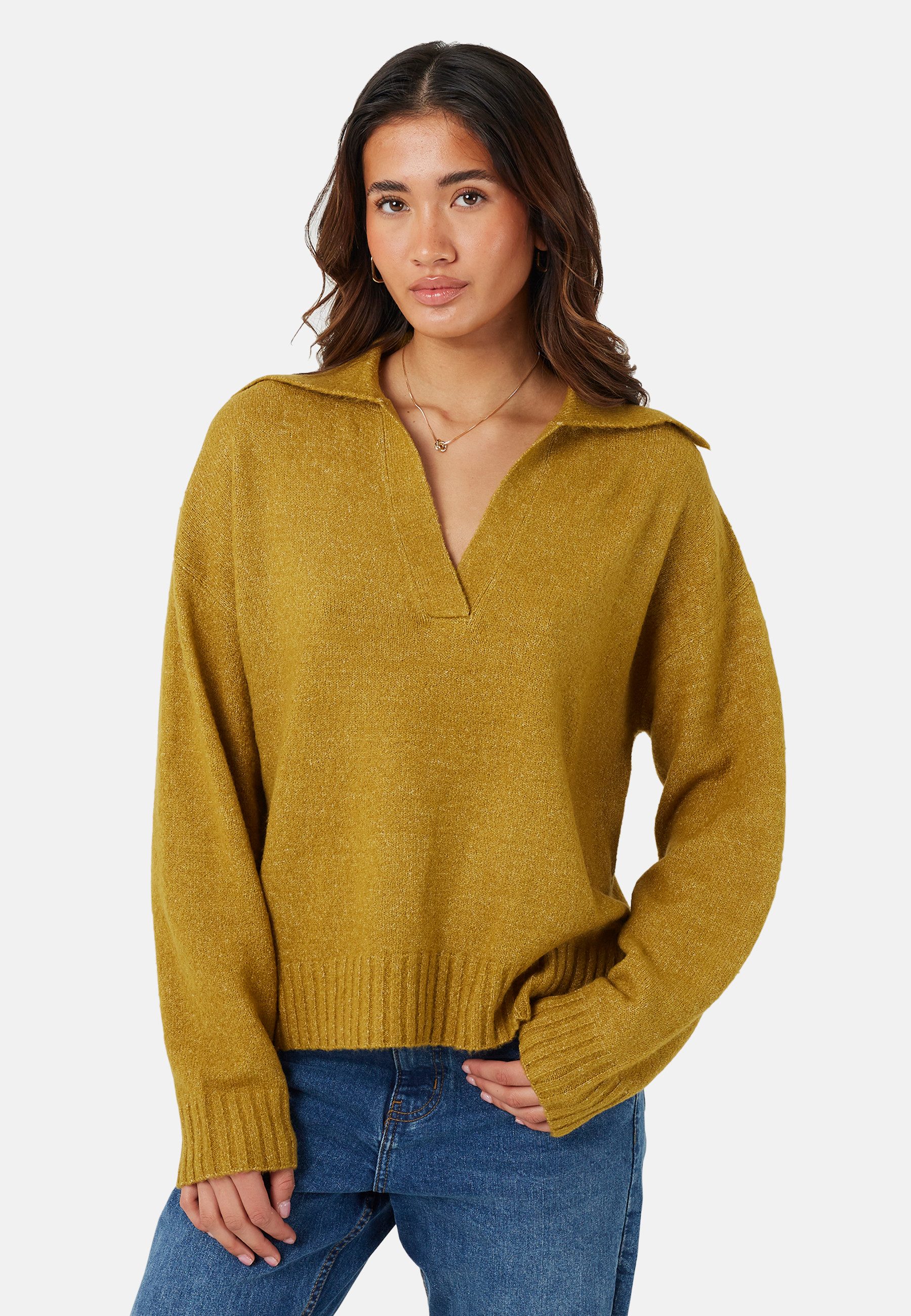 Brave Soul Strickpullover Strickpullover für Damen mit Trophy-Ausschnitt