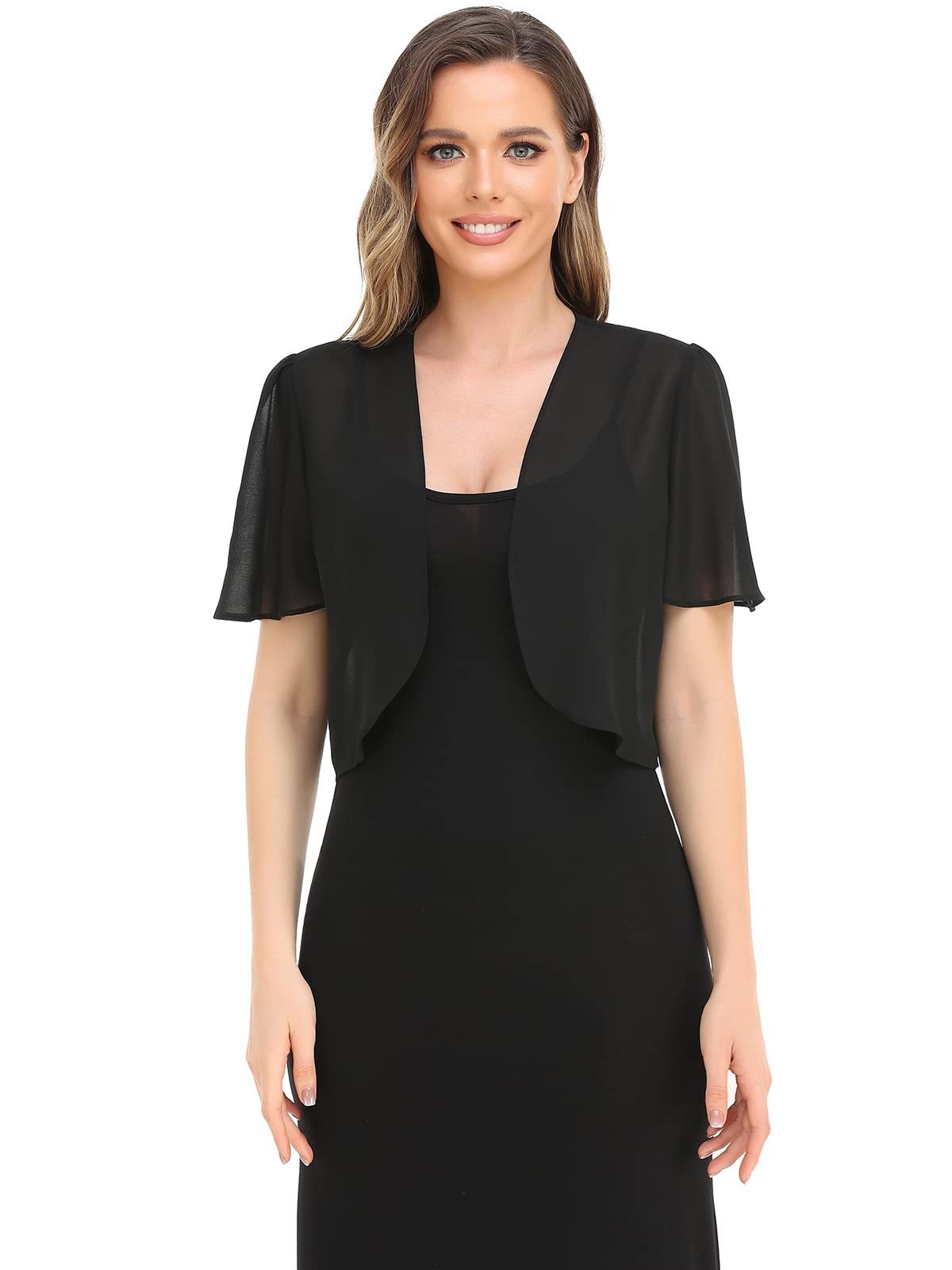 Zaewry Bolero Damen-Bolero aus Chiffon,Kurz Strickjacke Damen Offene Weich Damen-Schaljacke / Cardigan — Leicht, kurzer Schnitt