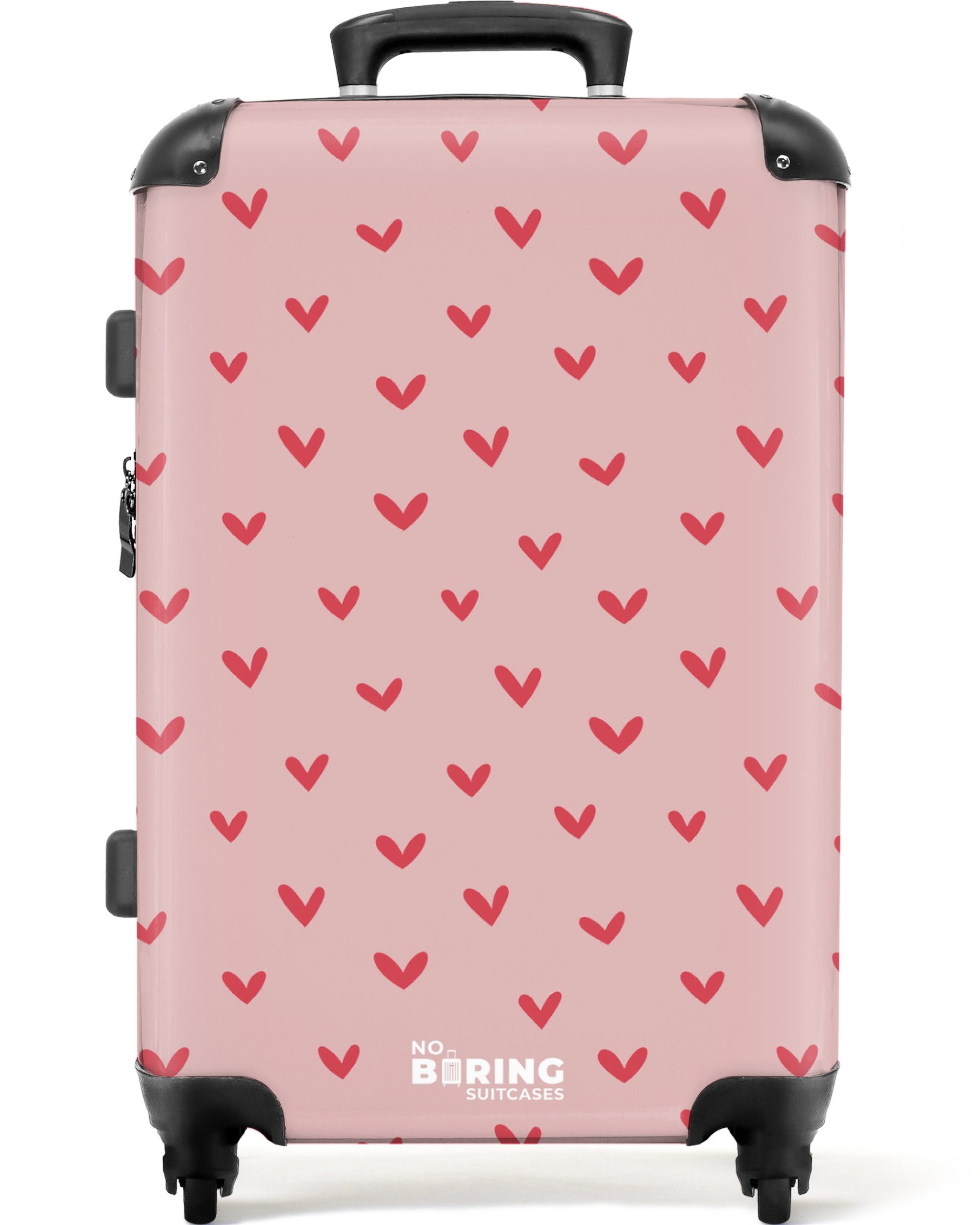 NoBoringSuitcases.com© Kinderkoffer mit leuchtende Räder - Herzmuster mit rosa Farben 67 cm - 72 L, 4 Rollen, Reisetasche mit rollen für 20kg, Koffer für Mädchen, Reisekoffer