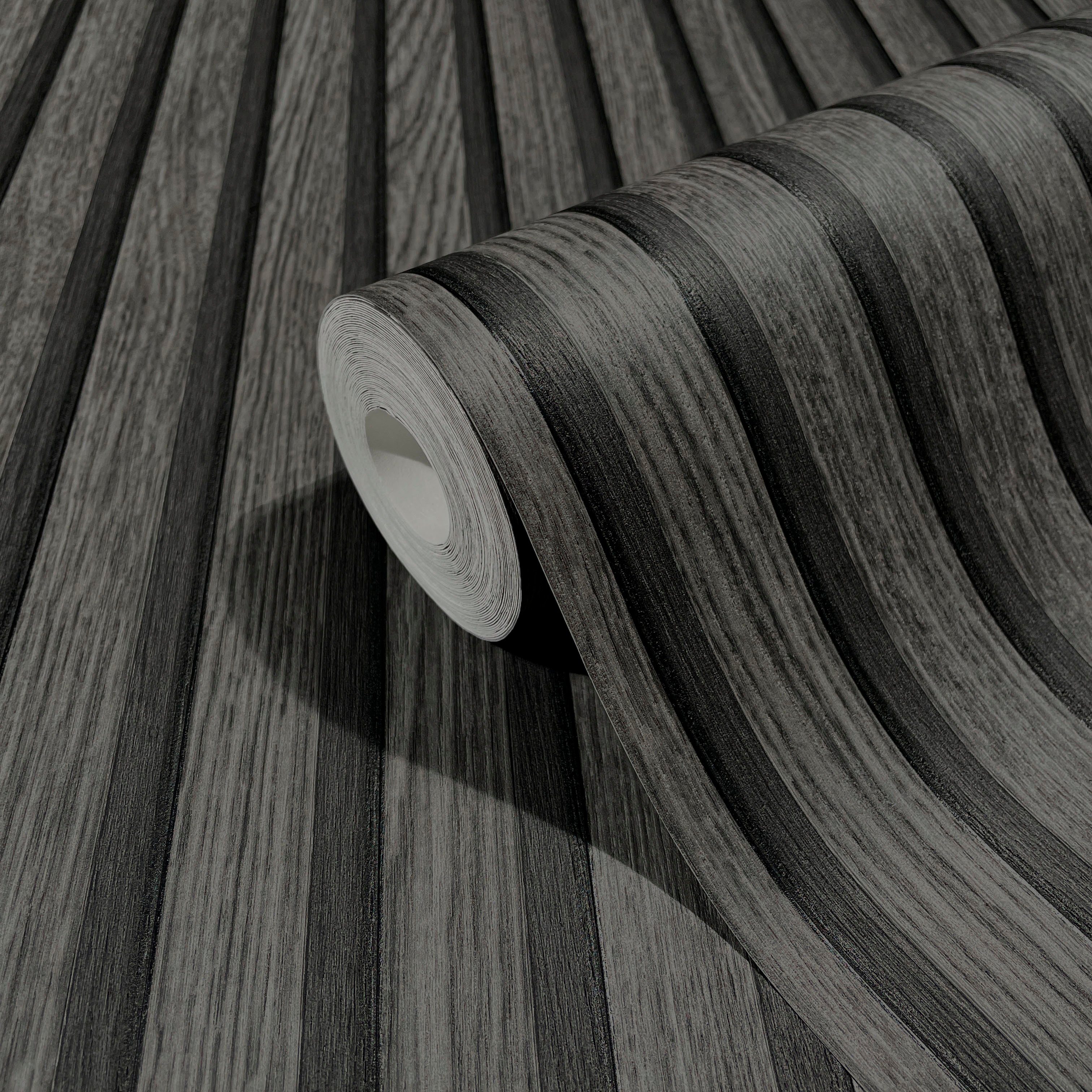 Vliestapete geprägt, Timber, 3D Vliestapete Küche für Schlafzimmer moderne Wohnzimmer schwarz Marburg matt,