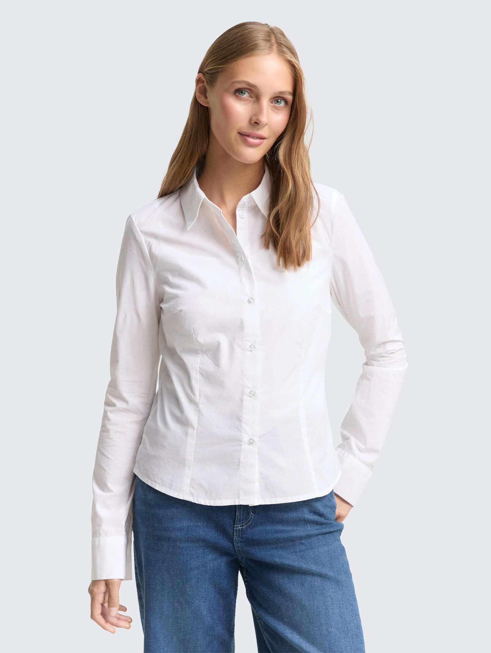 TOM TAILOR Denim Langarmbluse Blusen & Shirts Fitted Hemdbluse aus Baumwoll günstig online kaufen