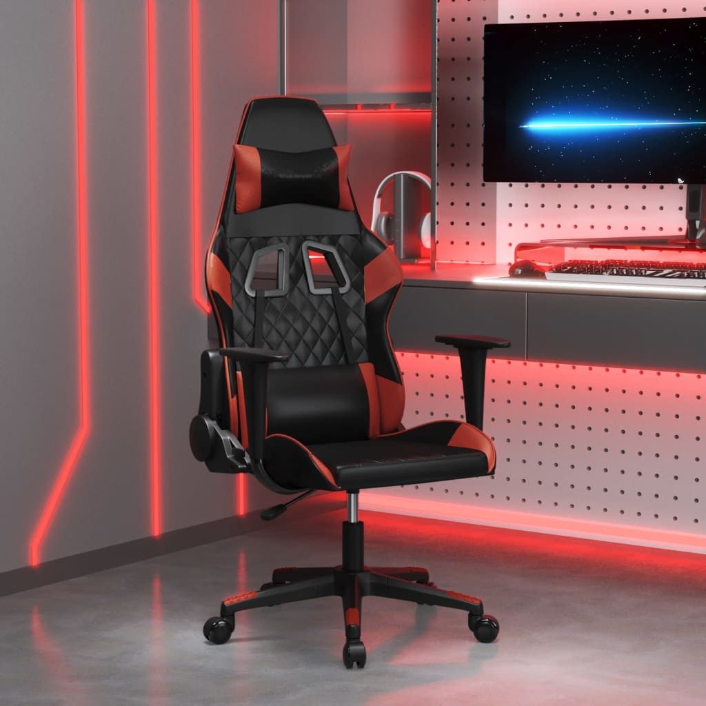 vidaXL Gaming-Stuhl, Gaming-Stuhl mit Massagefunktion Schwarz und Weinrot Kunstleder