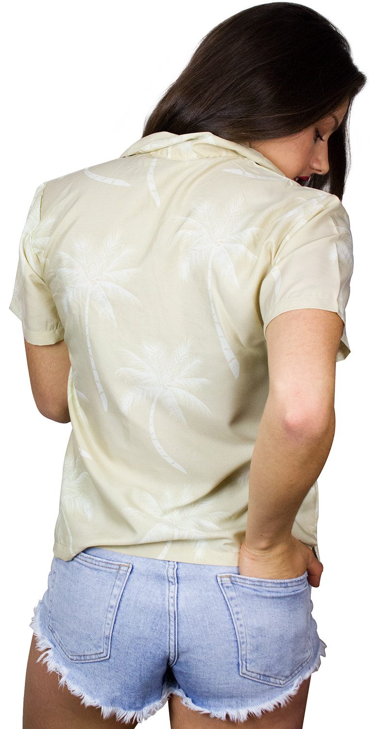 King Kameha Hawaiihemd Palmshadow Funky Hawaiibluse Damen Kurzarm Front-Tasche Stylish