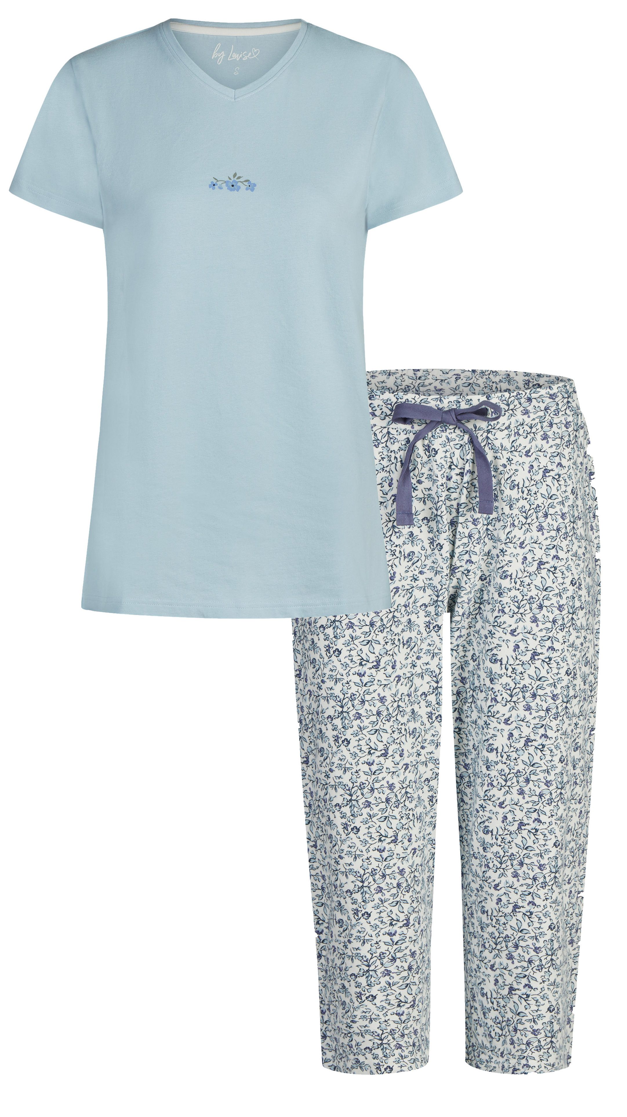By Louise Schlafanzug Damen Pyjama mit Caprihose (2 tlg) Modisches Design
