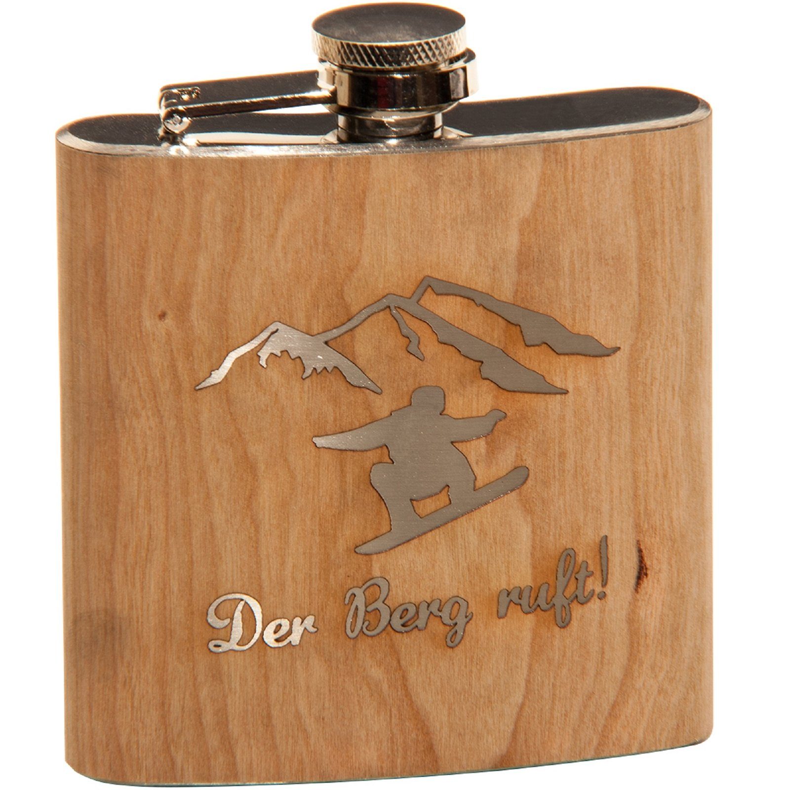 HTI-Living Flachmann Flachmann Der Berg ruft, Trinkflasche Schnapsflasche Holz