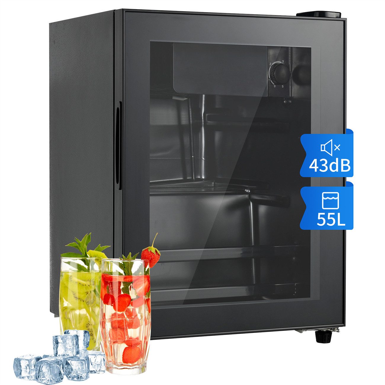 autolock Weinkühlschrank 55L-Minikühlschrank, 3L-Gefrierschrank + 52L-Kühlschrank,Leiser Betrieb,Kompressor-Kühlsystem,energieeffizient,42 dB max