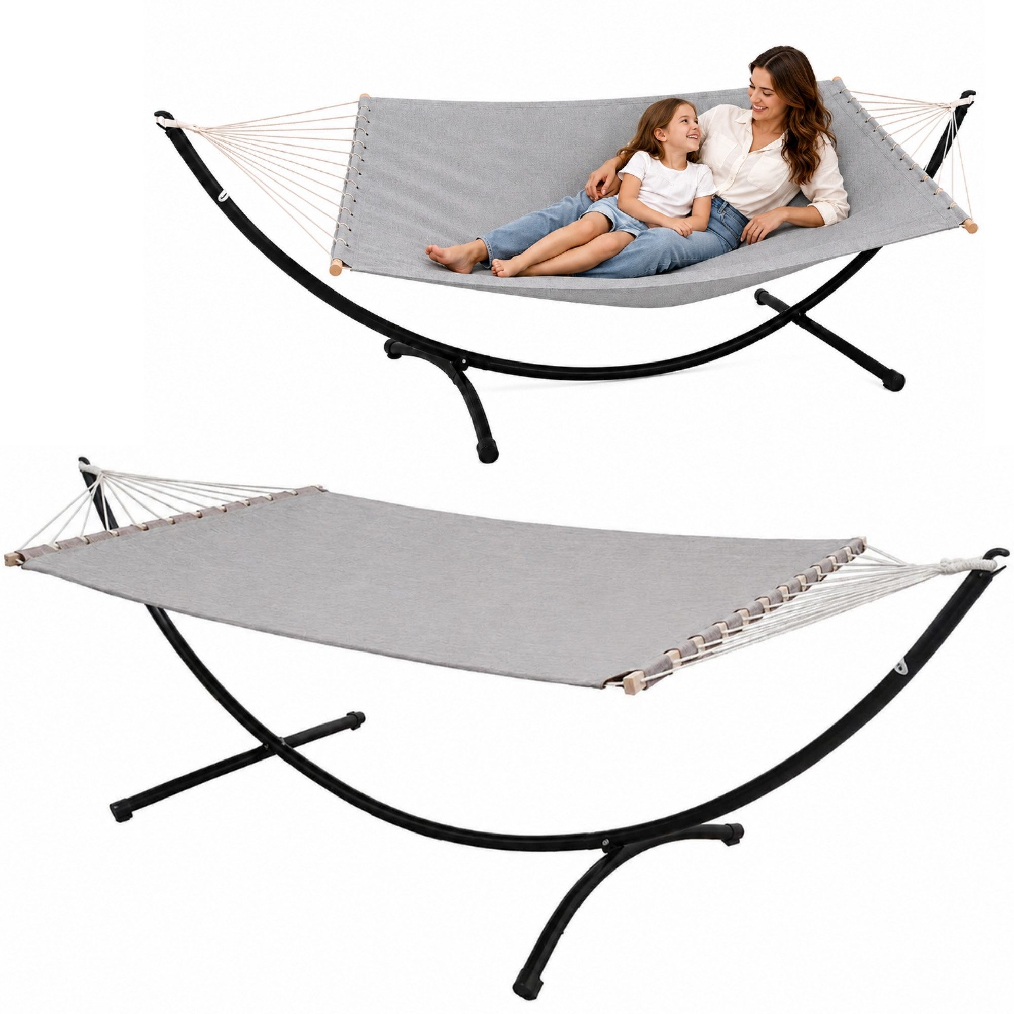 AMANKA Hängematte mit Gestell - 200 x 120 cm Doppelhängematte für 2 Personen - Baumwolle, XL Stabhängematte - Outdoor Relaxliege für Garten, Terrasse und Balkon