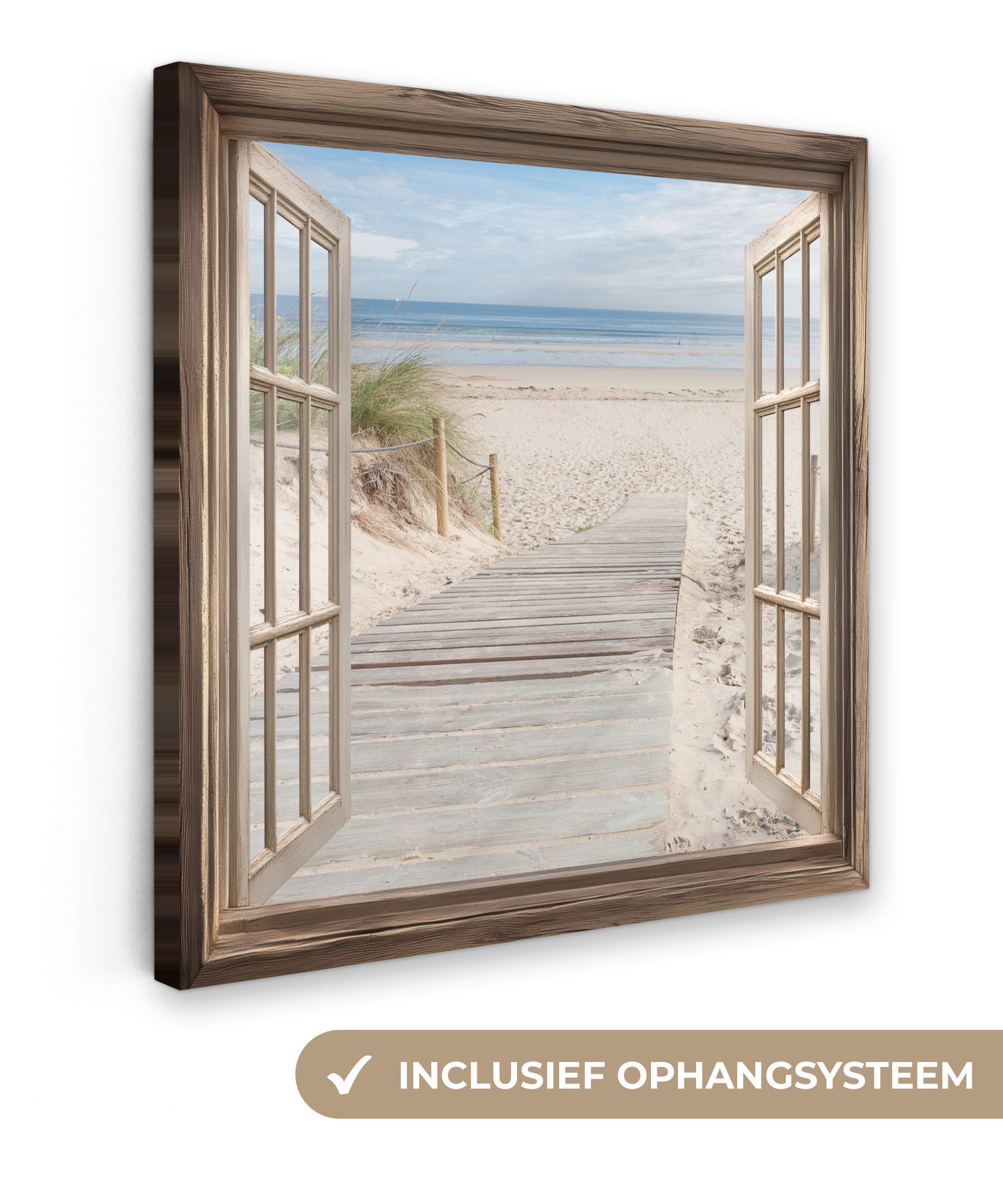 OneMillionCanvasses® Leinwandbild Durchblick - Strand - Dünen - Weg - Landschaft, Fotodruck (1 St), Wandbild, Deko Schlafzimmer Wohnzimmer Flur 20x20 cm