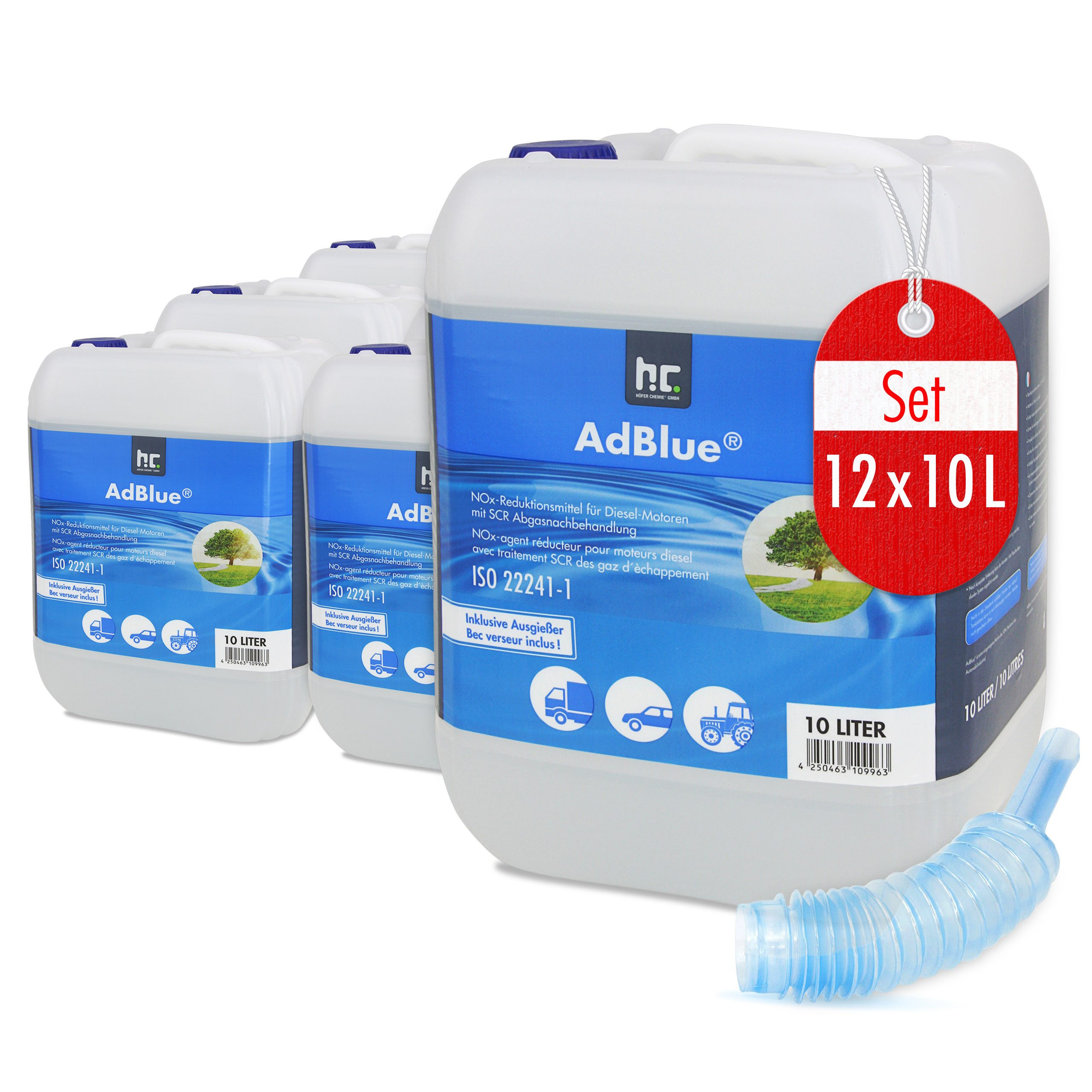 Höfer Chemie GmbH Harnstofflösung 12 x 10 L AdBlue® Harnstofflösung, (12-St) Reduziert effektiv Stickoxid-Emissionen