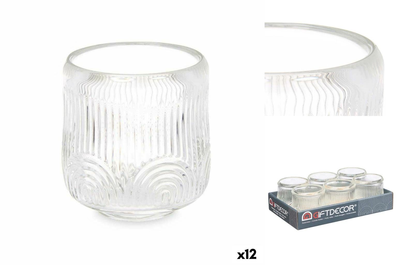 Gift Decor Windlicht Kerzenschale Streifen Durchsichtig Glas 9 x 9,5 x 9 cm 12 Stück