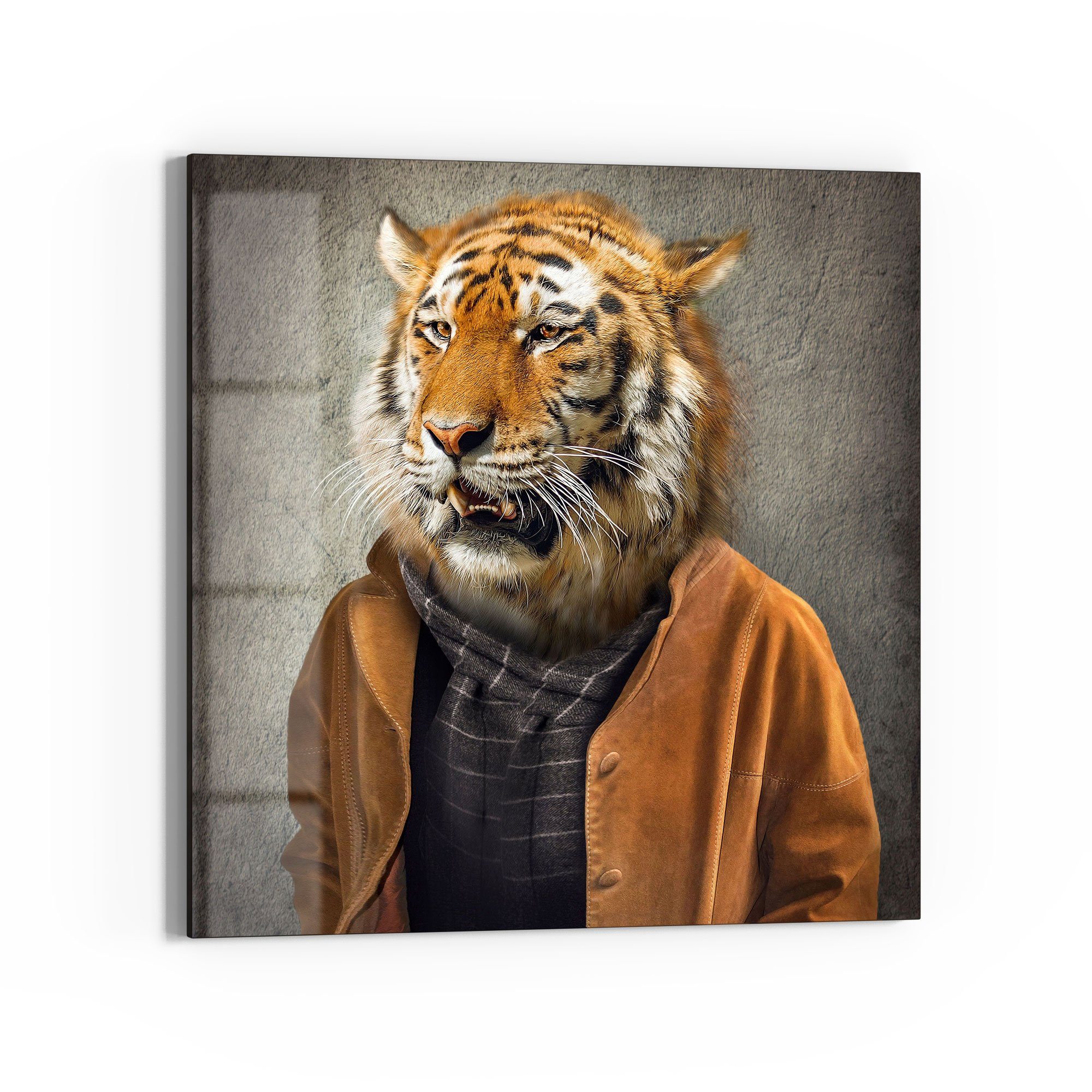 DEQORI Glasbild \'Tiger in Menschengestalt\', \'Tiger in Menschengestalt\',  Glas Wandbild Bild schwebend modern