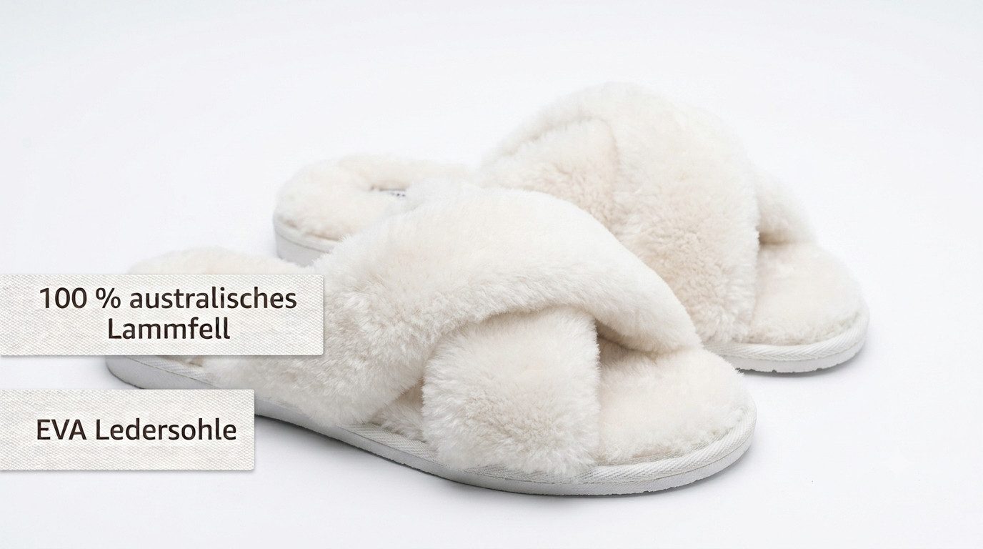 LIRA Deko Damen Pantoffel Schlappen Crossover 100% australisches Schaffell Hausschuh Echtleder EVA Gummi Ledersohle robust