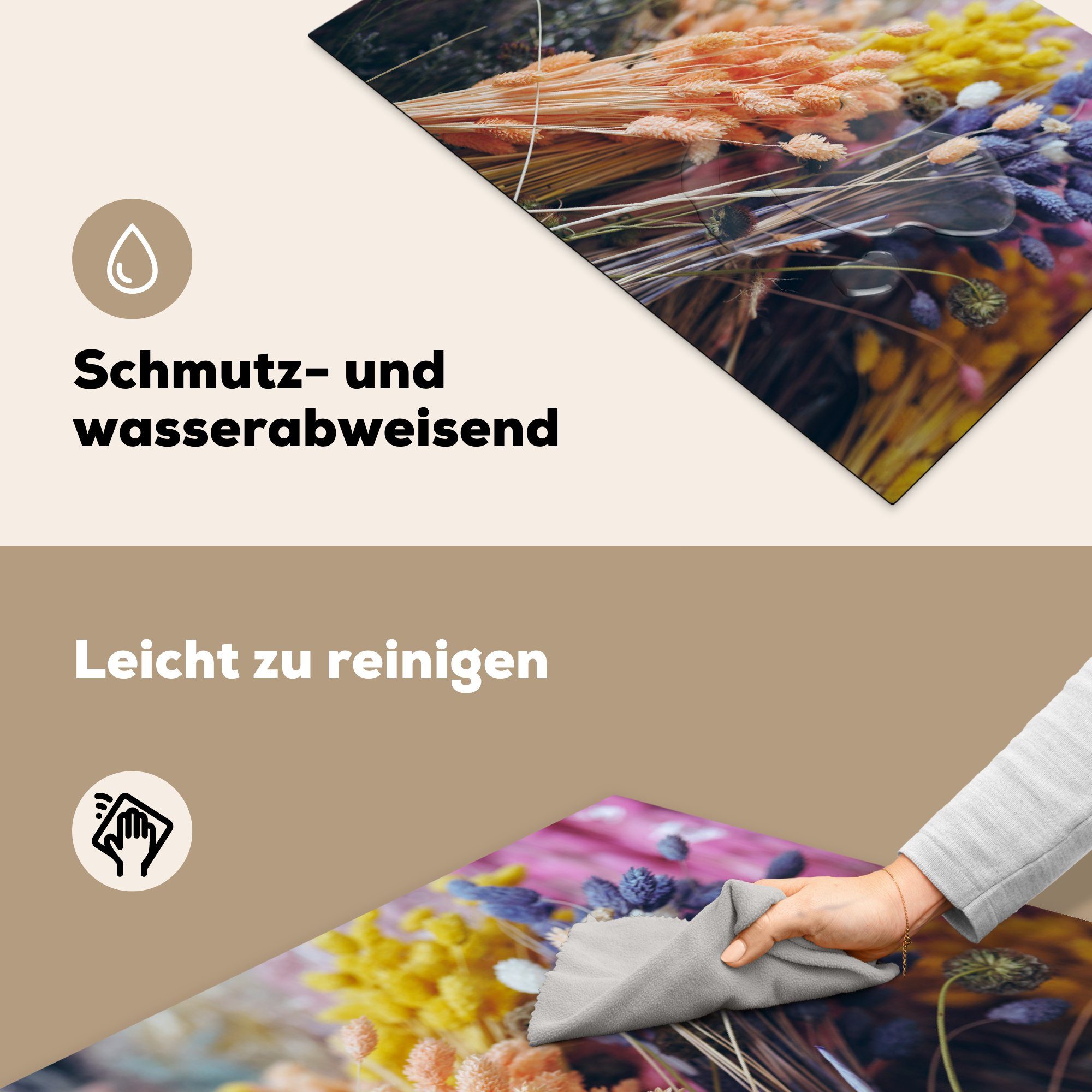 MuchoWow Herdblende-/Abdeckplatte Getrocknete - (1 Stilleben, - küche, Ceranfeldabdeckung Blumen für Farben Vinyl, tlg), Schutz cm, 81x52 Induktionskochfeld die