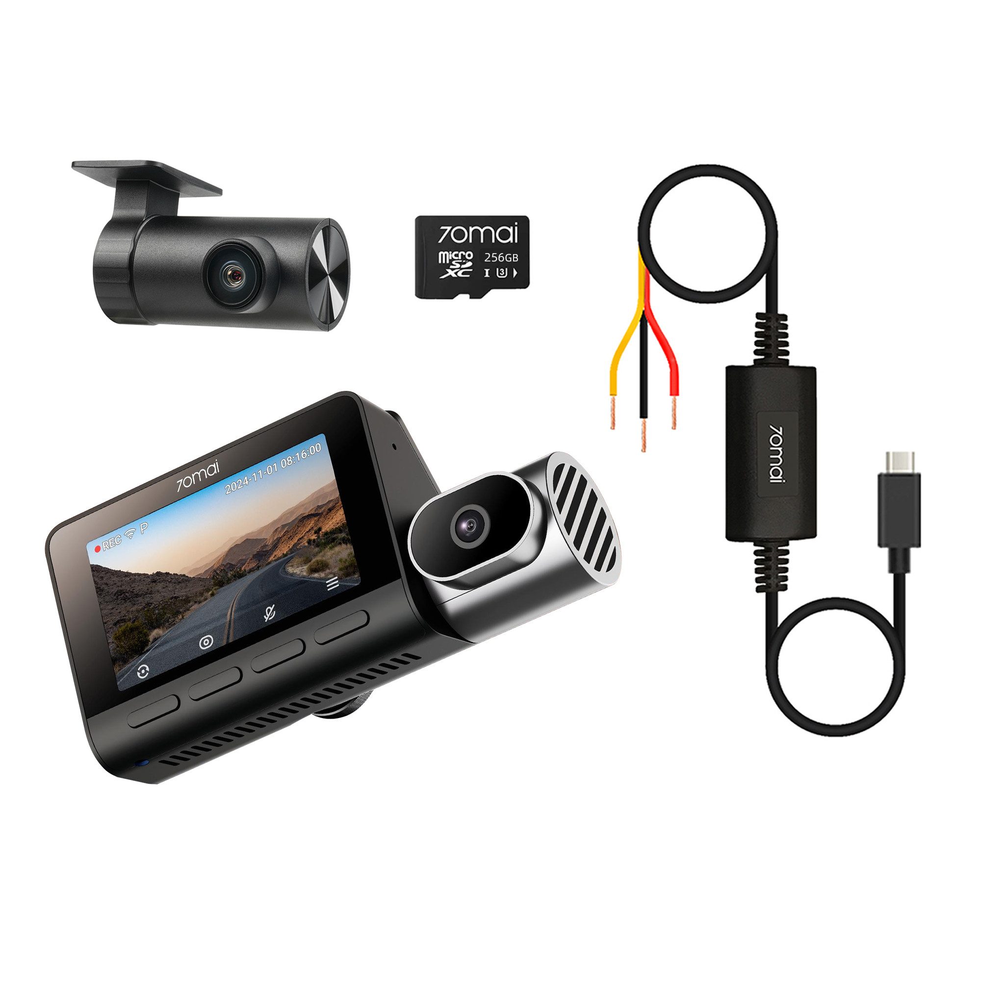 70mai T800-2 3-Kanal 4K + 1080P +1080P Dashcam (4K Ultra HD, Dashcam Auto Vorne Hinten Innen mit 216GB SD Karte, Superkondensator, Super Nachtsicht, G-Sensor, HDR, GPS)
