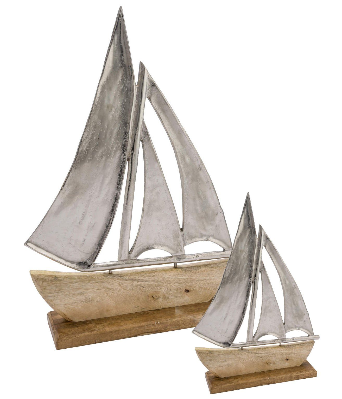 Spetebo Dekoobjekt Alu Boot Aufsteller 20 klein, Tisch Holz cm - Küsten Deko / Mango Figur maritim