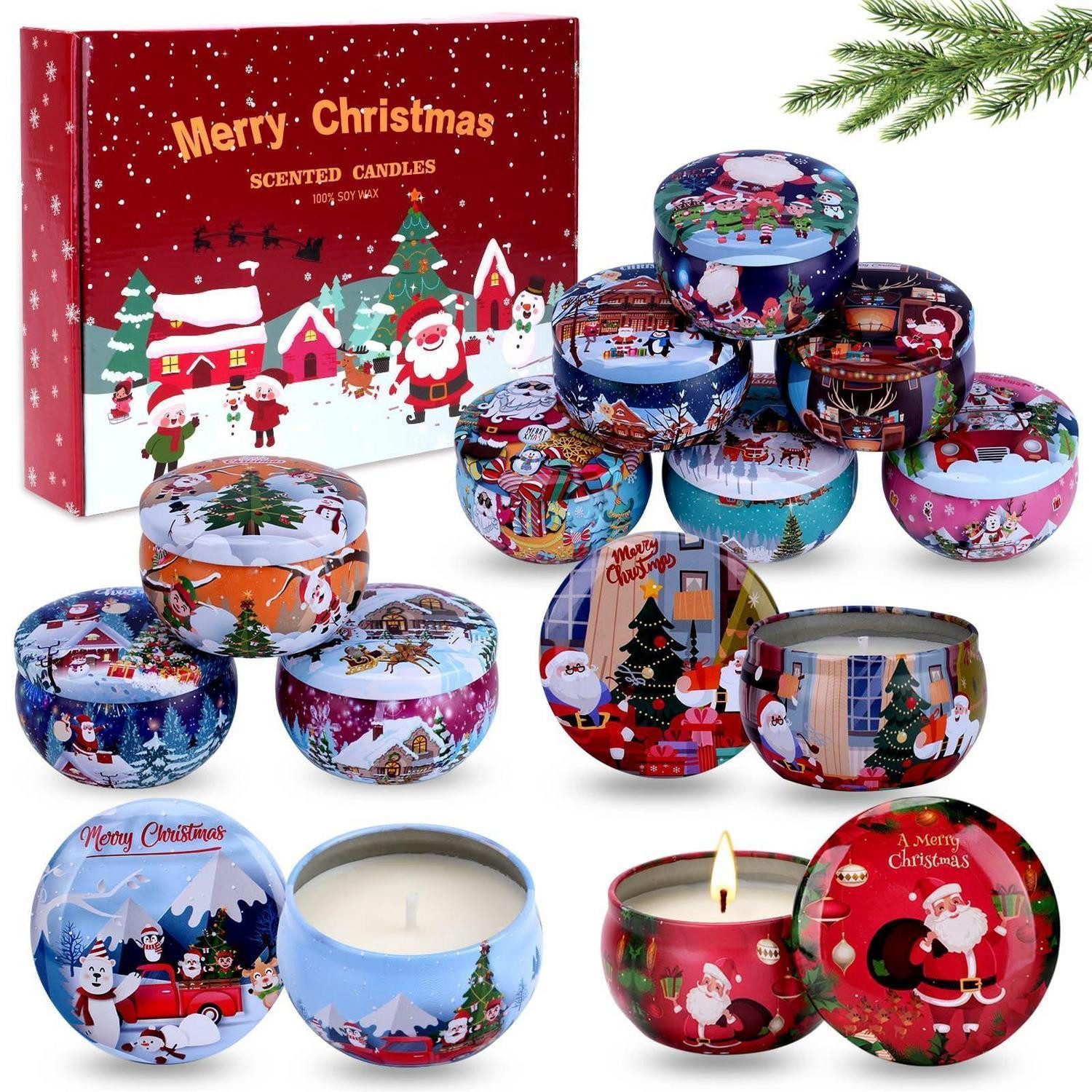 LuxusKollektion Duftkerze Duftkerzen-Set Weihnachten 12er Aromatherapie Sojawachs