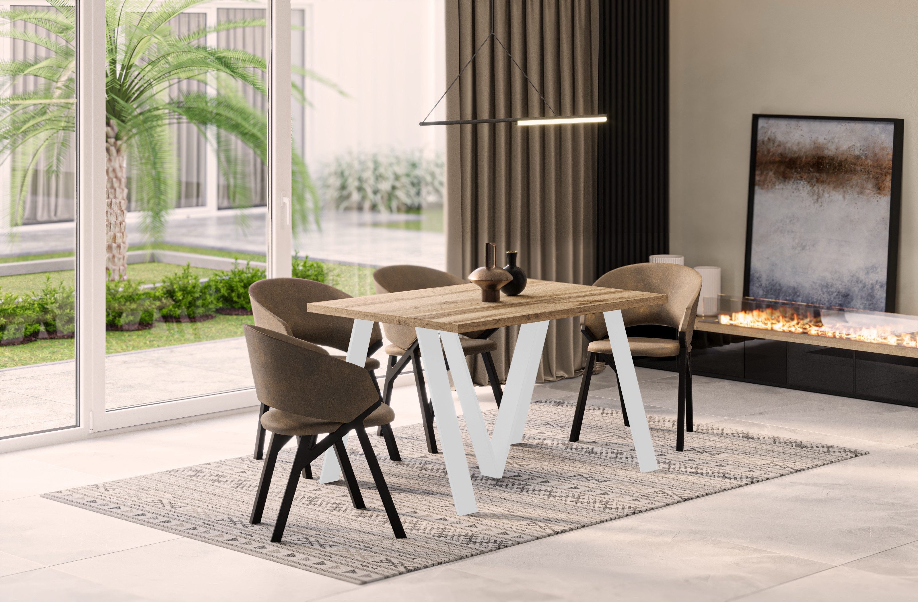 Endo-Moebel Esstisch Lungo White XXL 130-405 cm, Metallgestell in Weiss, au günstig online kaufen