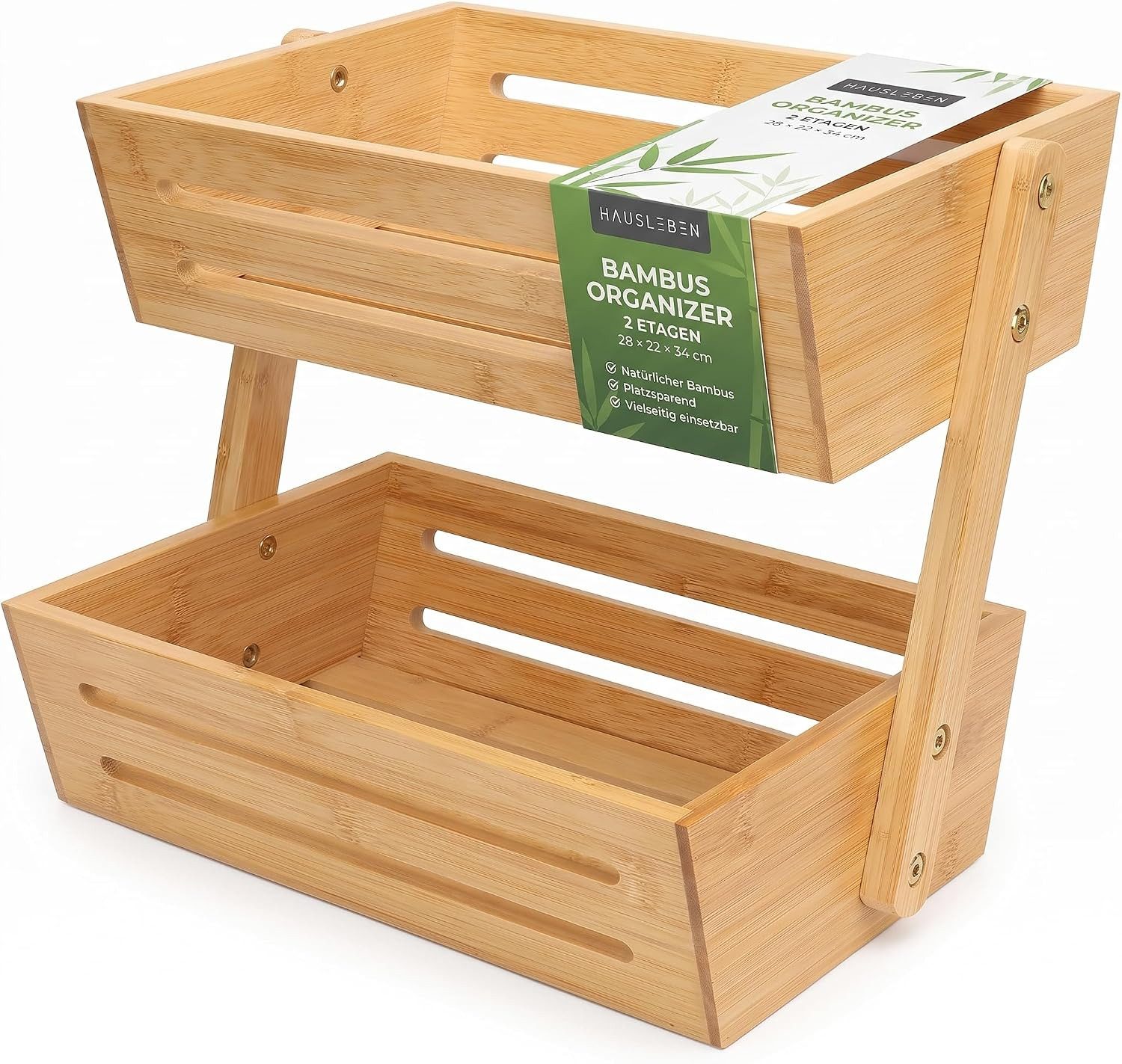 hausleben Obstschale Obstkorb mit 2 Etagen 34x22x28 cm, Bambus, (1-tlg), Obstschale Obst Halter, Küche Ablagekorb Brot Snacks Korb