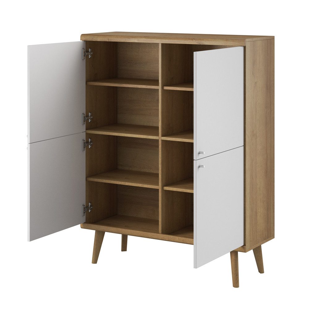 Lomadox Highboard POSITANO-160, in Eiche mit Weiß, 107 cm breit