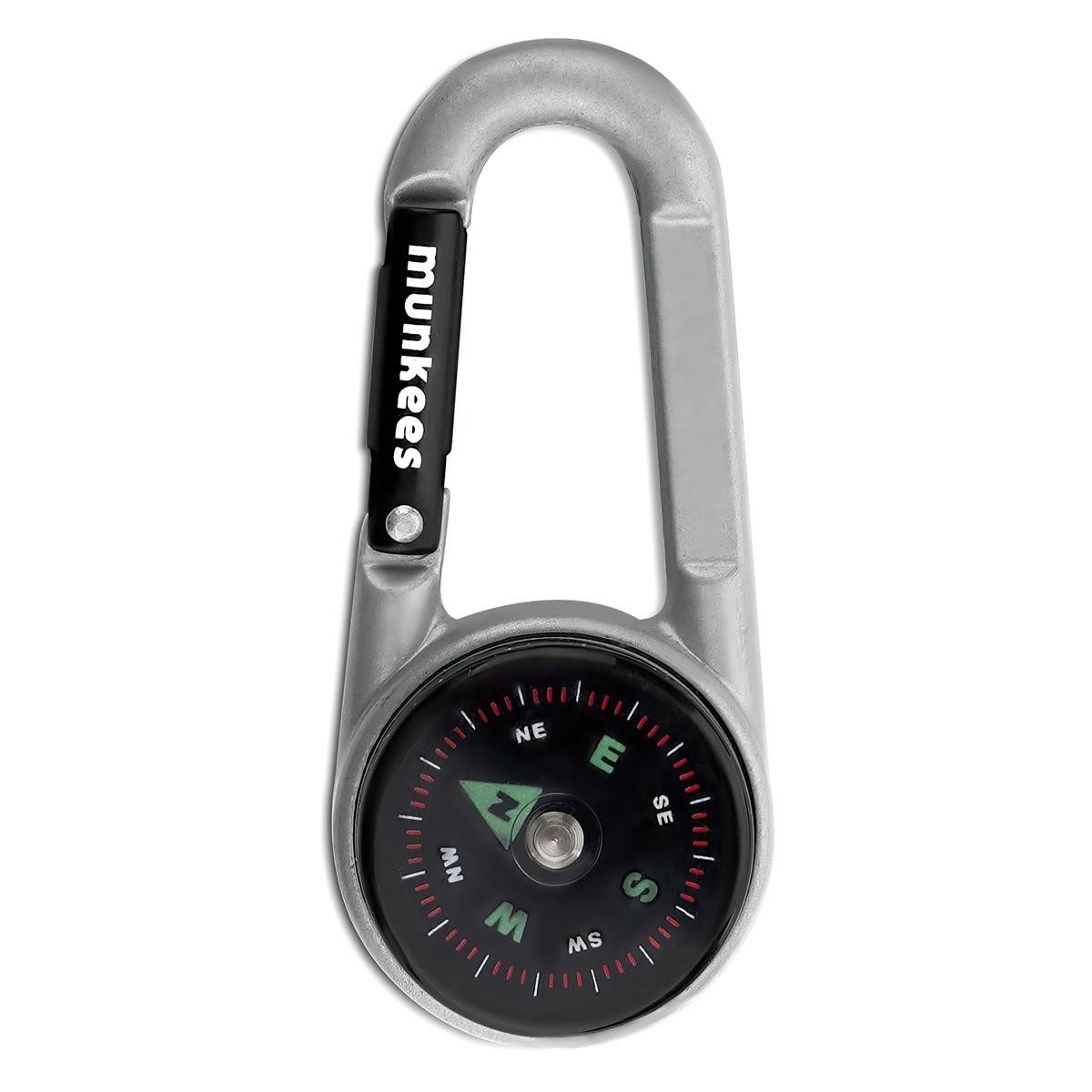 Munkees Kompass Karabiner mit Thermometer silber, Karabiner mit Kompass und integriertem Thermometer