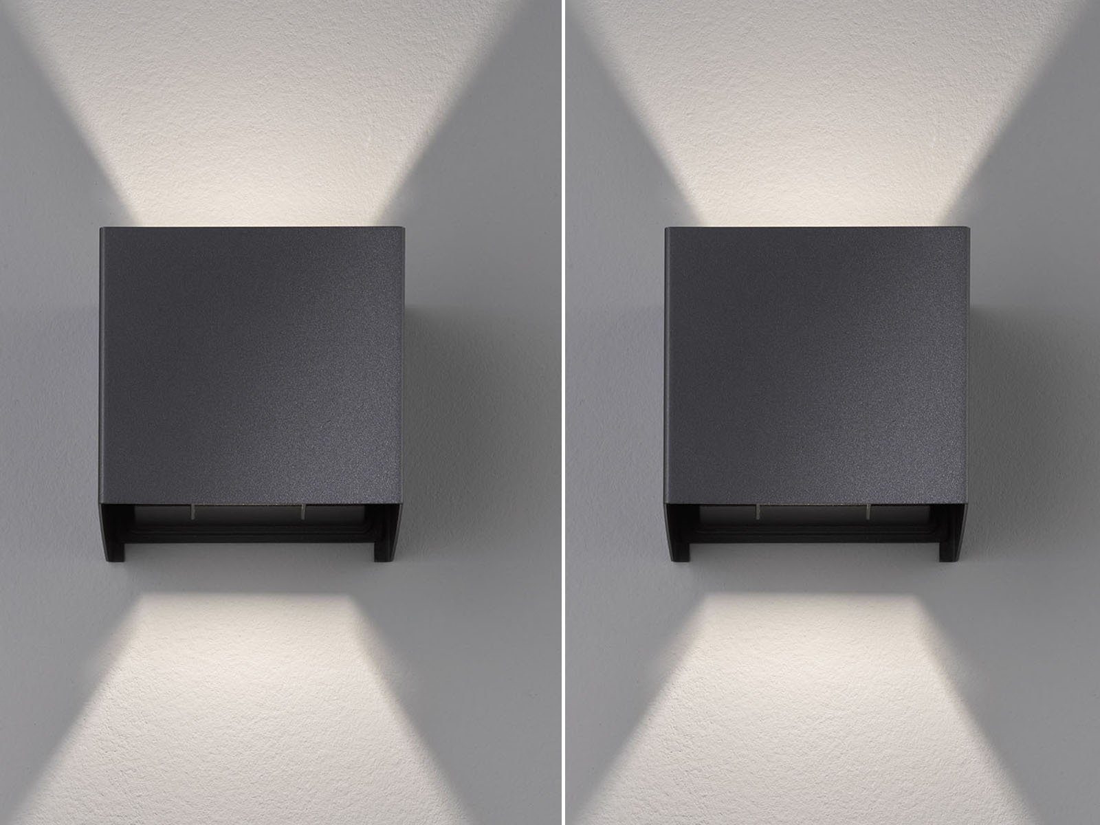 FISCHER & HONSEL LED Außen-Wandleuchte, IP 44, Lichtwinkel einstellbar, LED fest integriert, Warmweiß, 2er SET Außenleuchten & Wand-Beleuchtung Innen Treppen-Haus 10cm klein