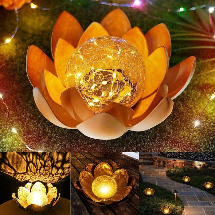oyajia LED Solarleuchte Lotusblüte Solarlampe IP65 Gartenlicht Warmweiß