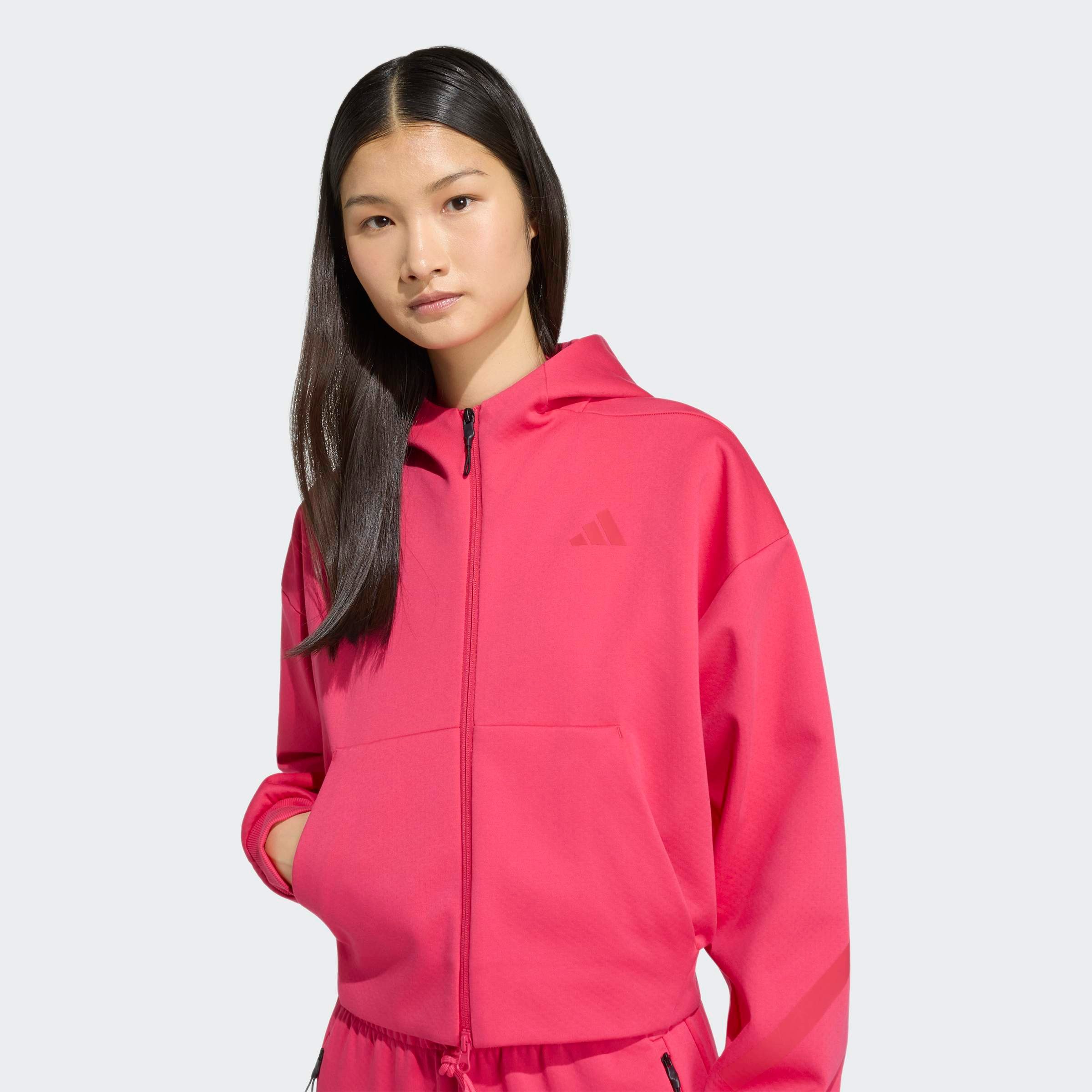 adidas Sportswear Kapuzensweatshirt ADIDAS Z.N.E. CROPPED FULL ZIP mit Rundhalsausschnitt, ohne Verschluss, in normaler Länge