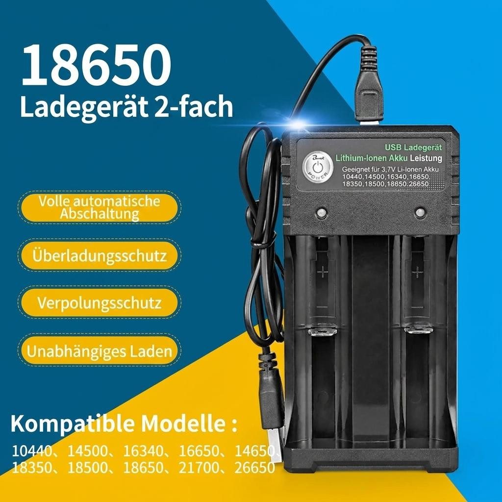 GarveeMore USB‑Doppel‑Ladegerät für 3,7V Lithium‑Akkus, unabhängige Schächte Rundzellen-Lader (Mehrfachschutz, kompatibel mit 18650‑26650 und weiteren Typen) – Bild 3 von 5