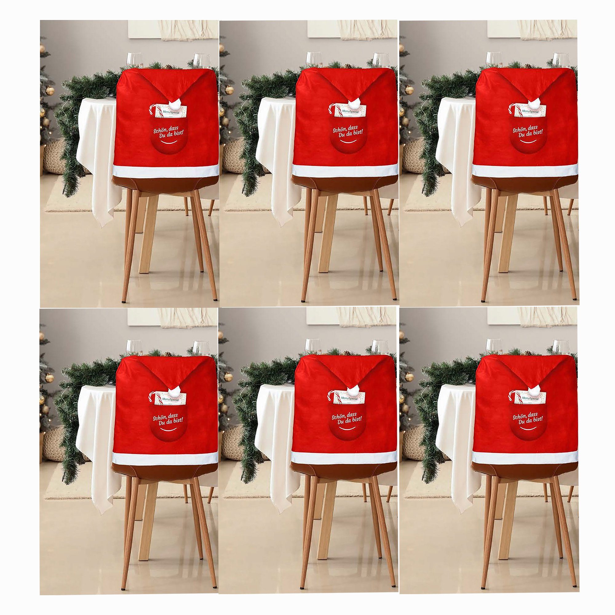 Annastore Stuhlhusse 6-TLG. Set Stuhlhussen Weihnachten aus Filz Stuhlabdeckung Weihnachten, Stuhlbezug für Weihnachten
