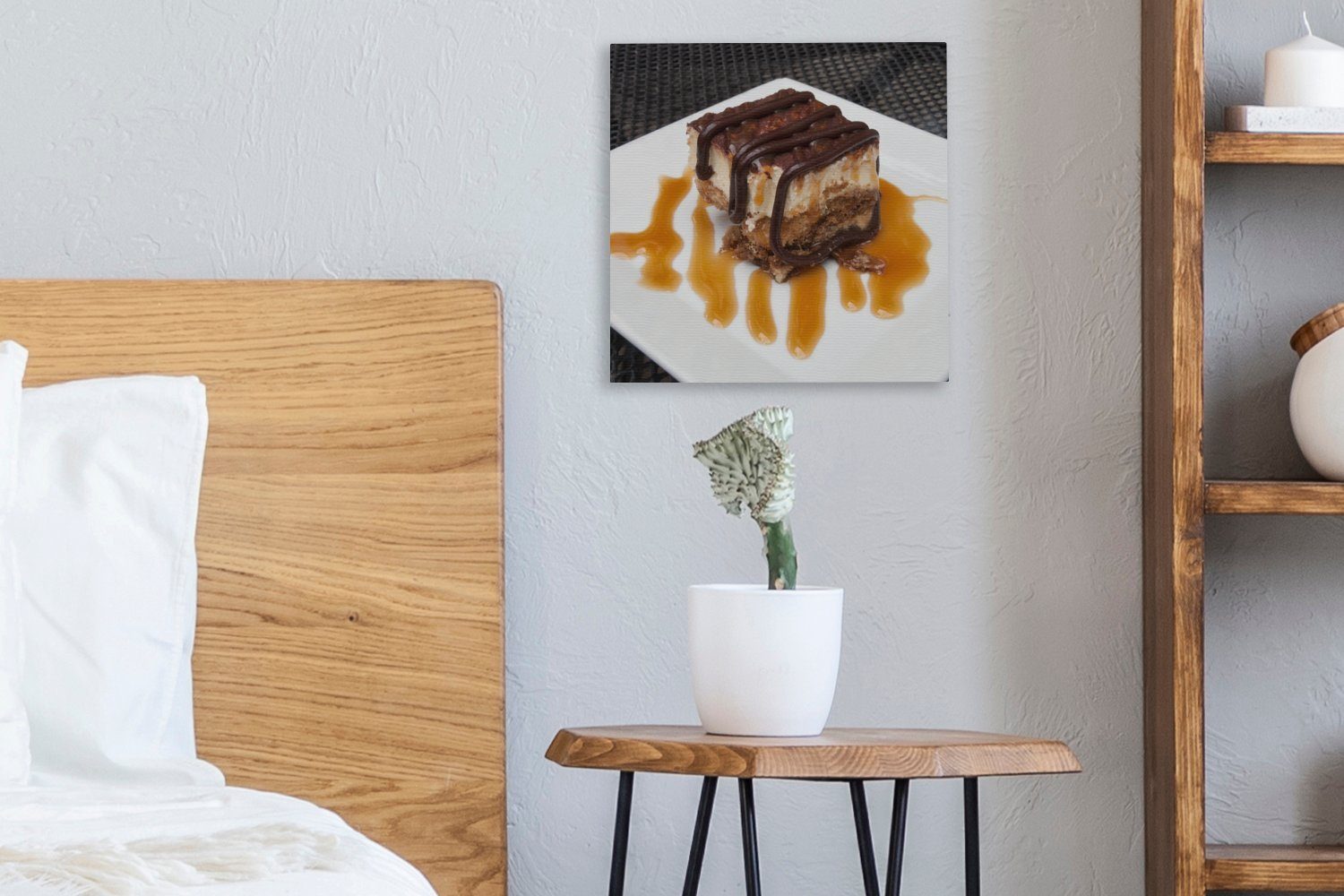 Leinwand Seitenansicht eines einem, auf (1 Wohnzimmer Leinwandbild Schlafzimmer Tiramisu-Desserts, St), für Bilder OneMillionCanvasses® serviert