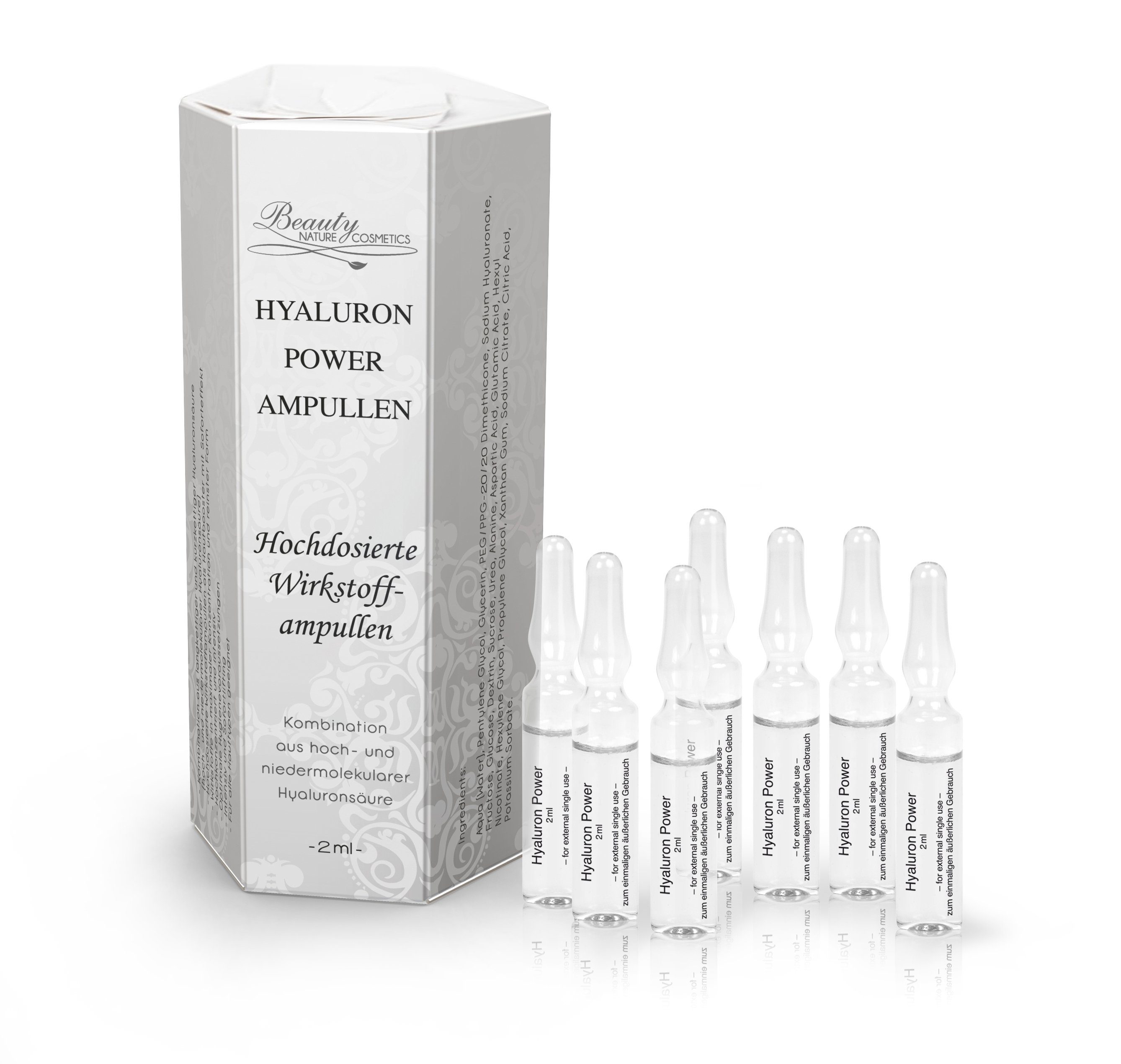 Beauty Nature Cosmetics Anti-Aging-Augencreme Hyaluron Power Ampullen 7 Tage Beauty Kur für zu Hause, Anti-Aging, hochdosierte Anti Falten Wirkung, Soforteffekt, als Kurbehandlung oder bei besonderen Belastungen der Haut.