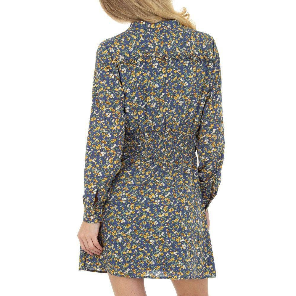 Damen Kleider Ital-Design Blusenkleid Damen Freizeit Wickel Asymmetrisch Wickeloptik Print Blusenkleid in Blau
