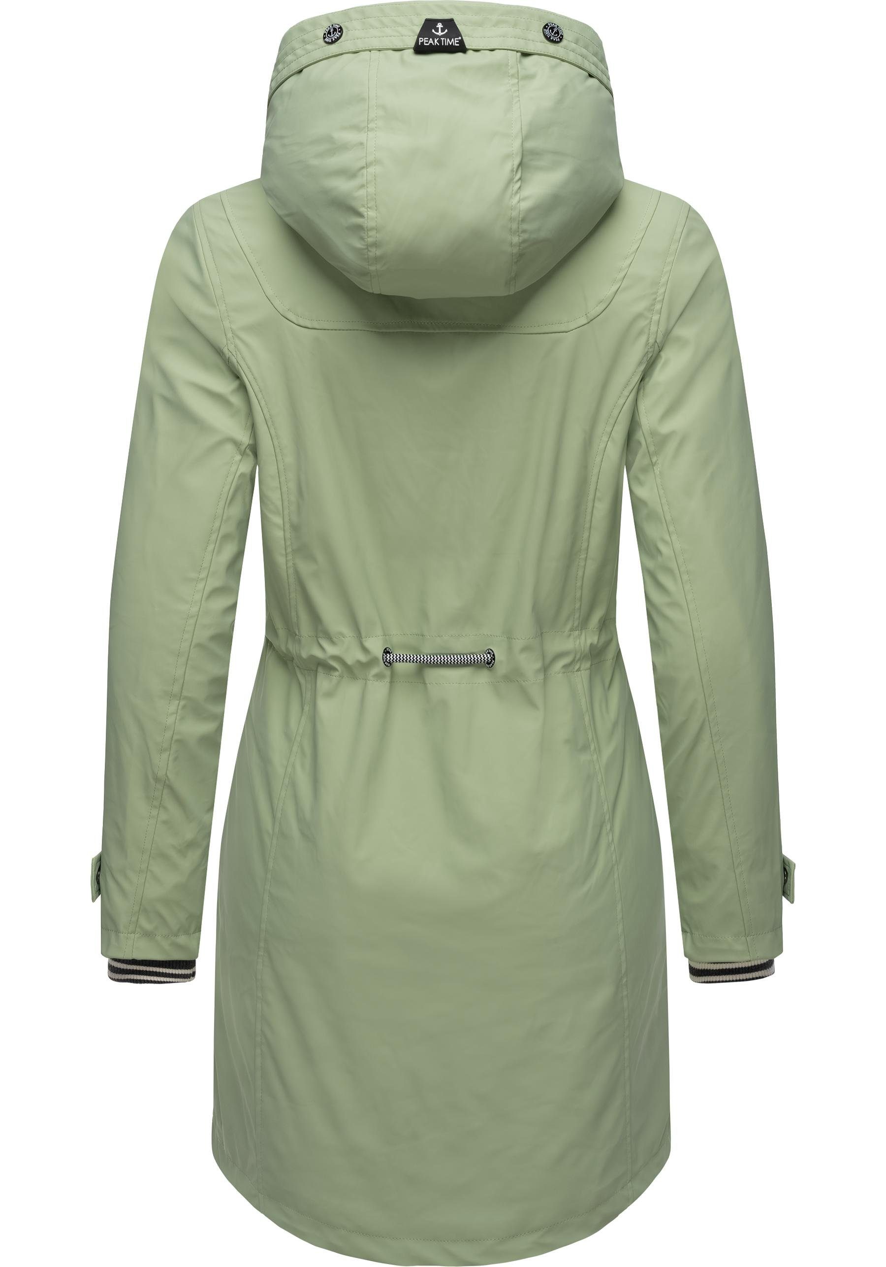 TIME L60042 für Damen Regenjacke taillierter Regenmantel stylisch hellgrün PEAK