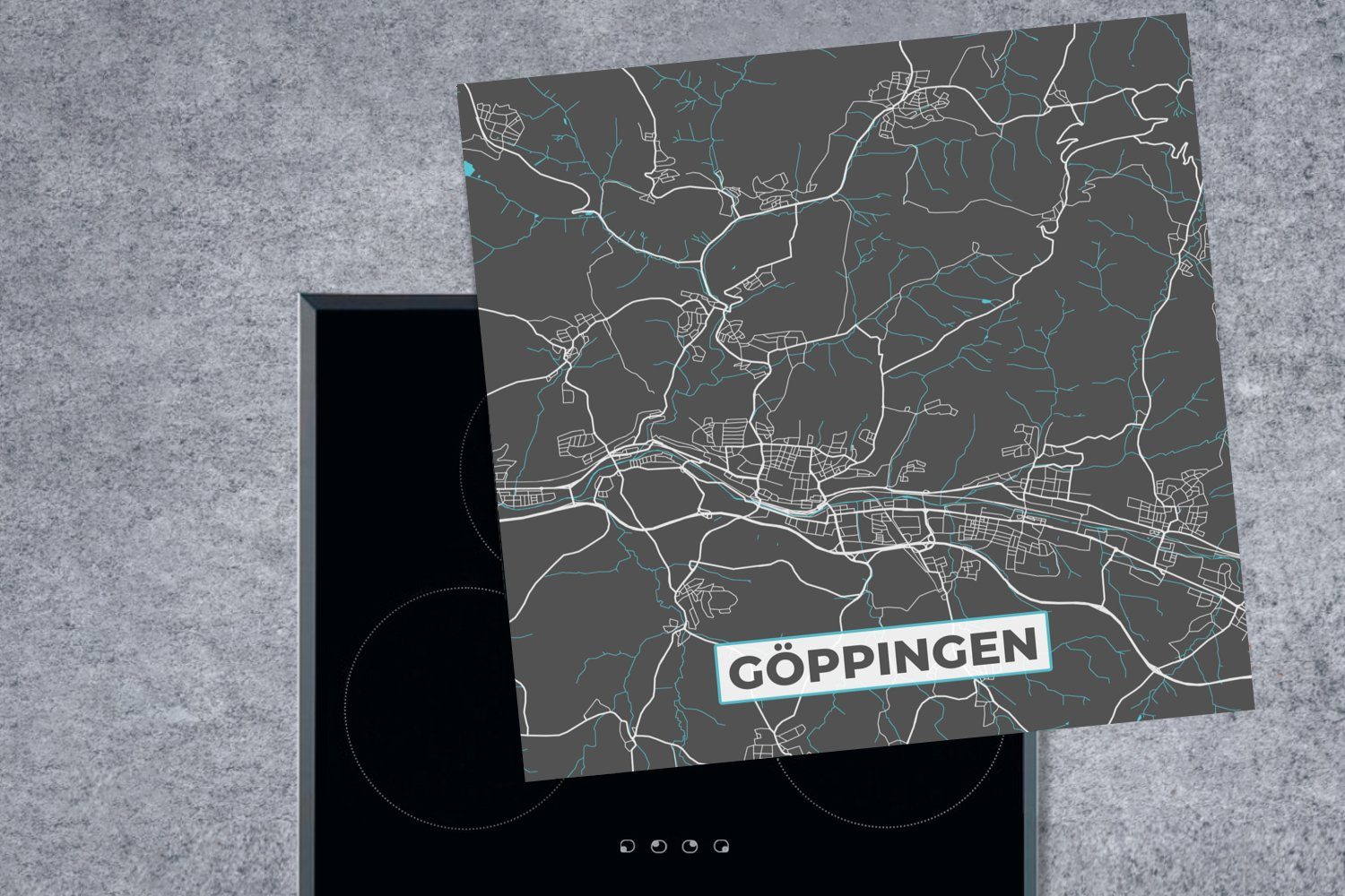 MuchoWow Herdblende-/Abdeckplatte Deutschlandkarte Göppingen - Stadtplan Arbeitsplatte Ceranfeldabdeckung, für - - Karte, Vinyl, - cm, (1 küche Blau tlg), 78x78