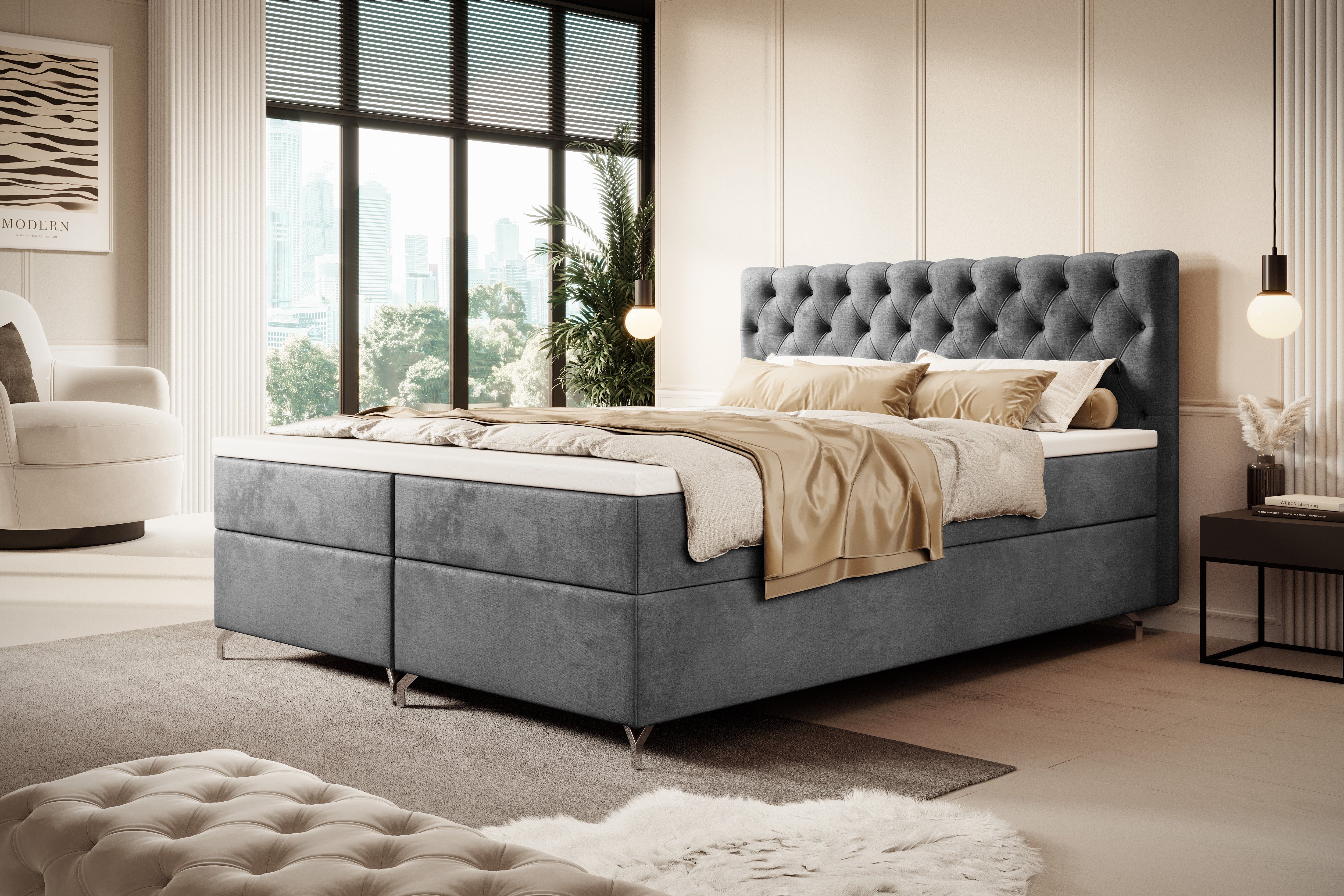 Boxbett Chester mit 2 Bettkästen, Doppelbett mit Bonell-Matratze + Topper