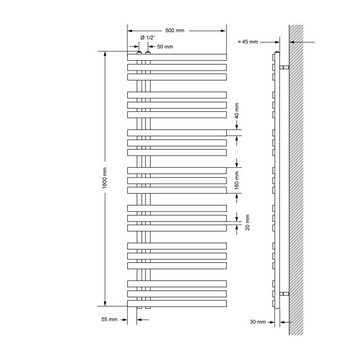 LuxeBath Badheizkörper Designheizkörper Badheizkörper Handtuchheizung, Anthrazit 600x1600mm