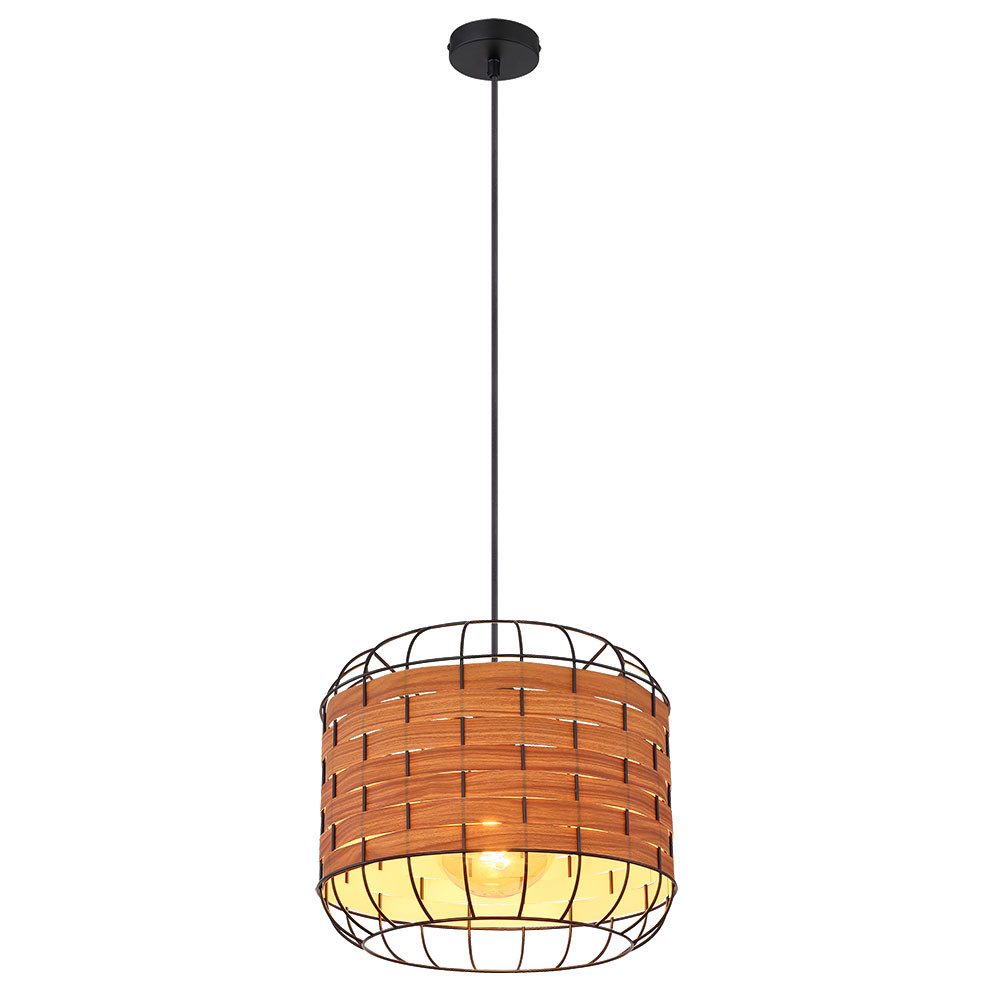 GLOBO LIGHTING Pendelleuchte, Leuchtmittel nicht inklusive, Pendellampe Esszimmerlampe Landhaus Holzoptik Hängelampe Gitterschirm