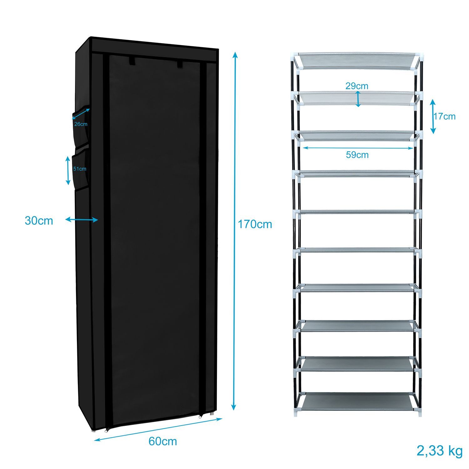 Intirilife Kleiderschrank (Stoffschrank) Faltschrank 170x58x28 cm günstig online kaufen