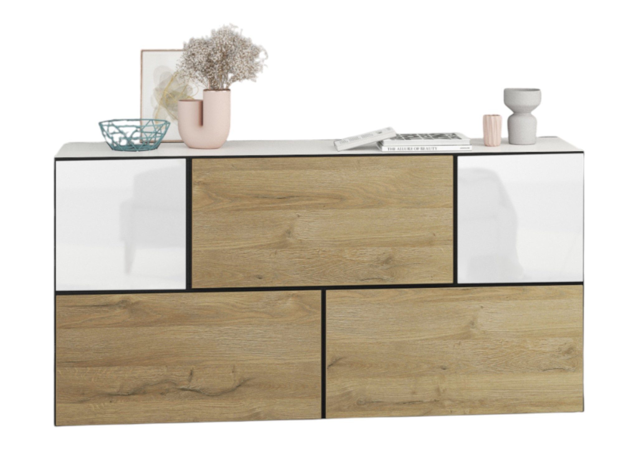 moebel-dich-auf Sideboard VARIANTO 3 (Kommode 5 tlg., 152 cm breit, Sideboard bestehend aus 3xSchränken mit Klappe und 2xSchränken mit Tür), MDF tiefgezogenen Fronten mit Softclose, stehend und hängend