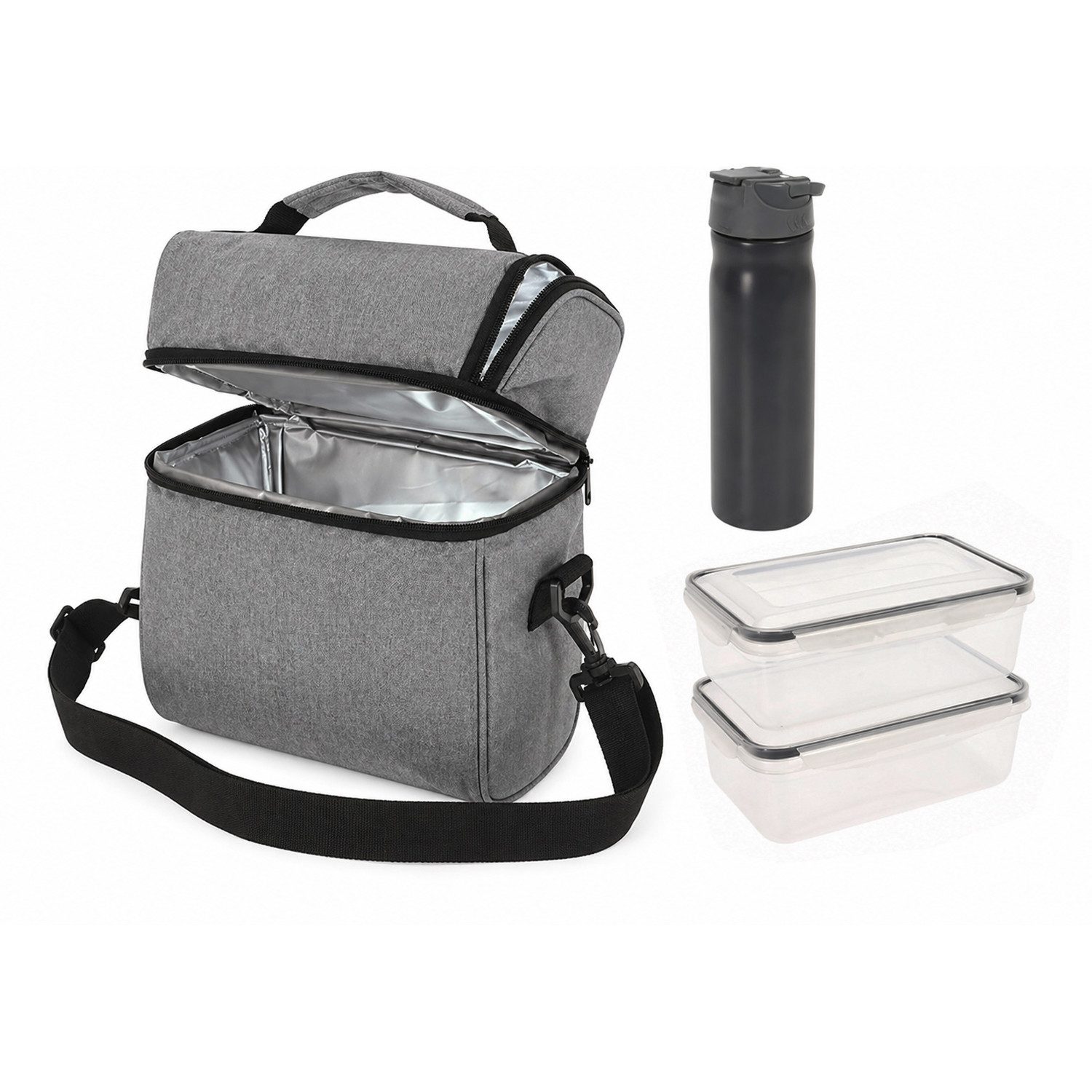 Mojawo Kühlbox 4tlg Kühltasche Lunchbox Kühlbox Wandern Freizeit Angeln Festival Grau