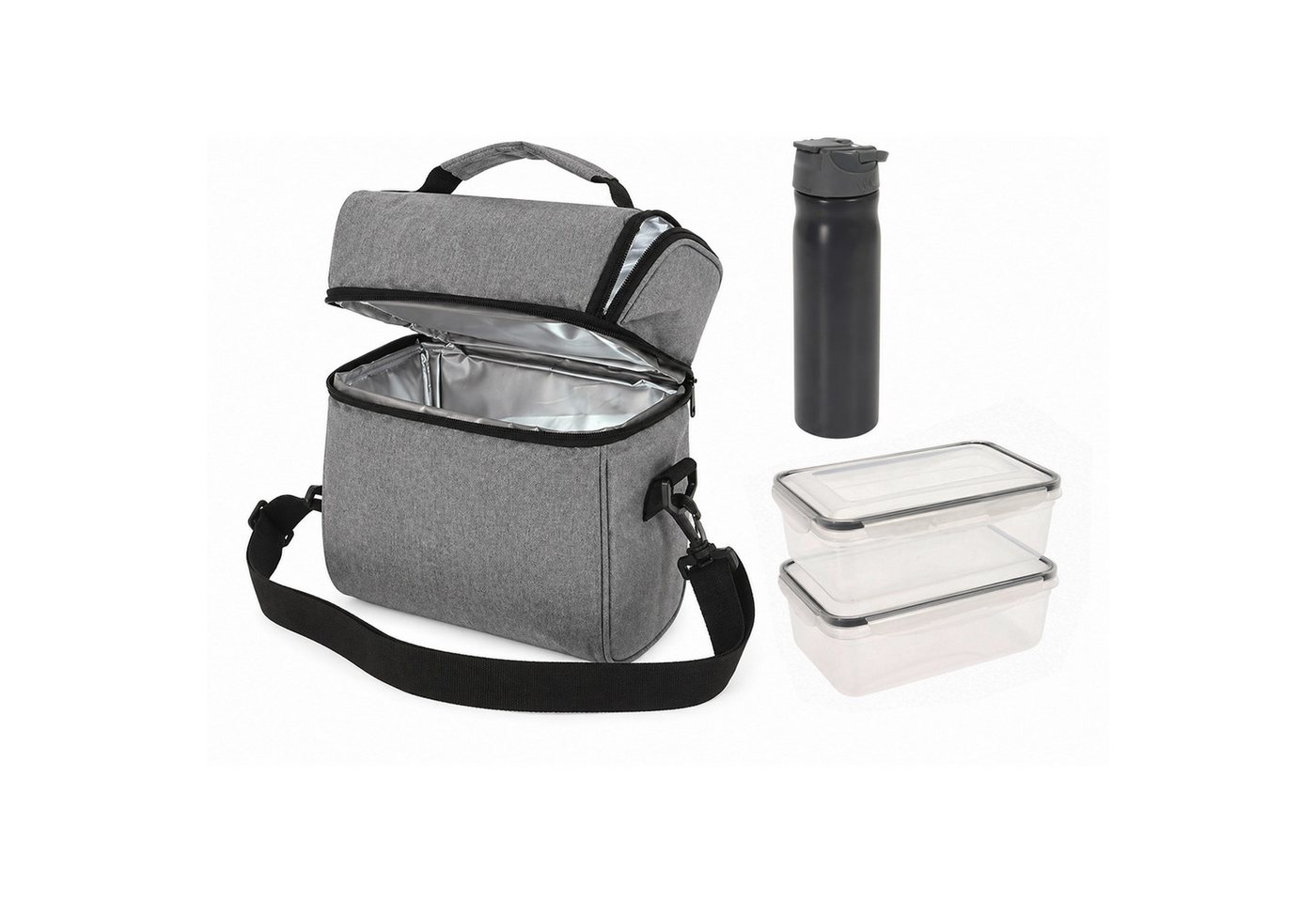 Mojawo Kühlbox 4tlg Kühltasche Lunchbox Kühlbox Wandern Freizeit Angeln Festival Grau