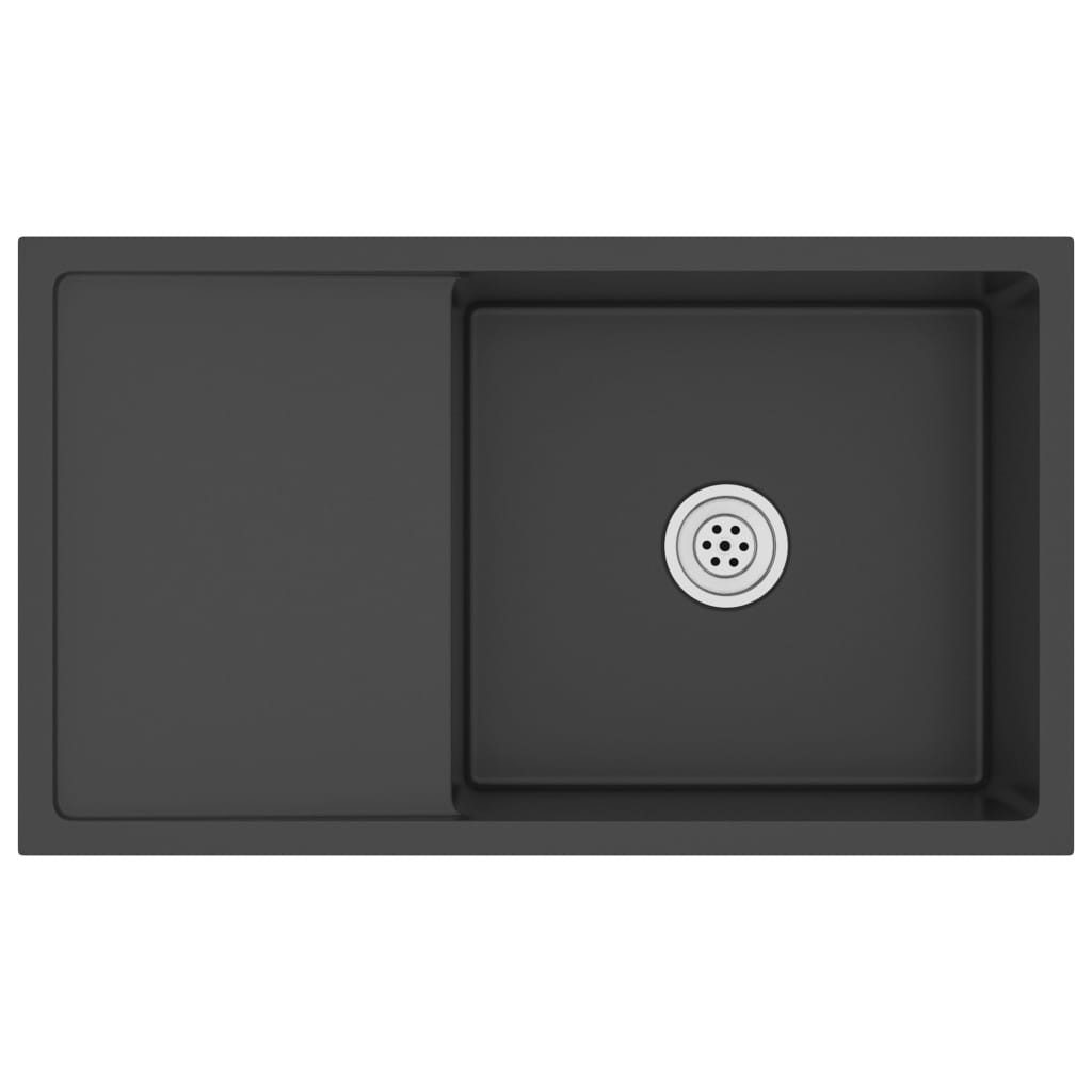 vidaXL Küchenspüle Küche Spülbecken Massive Einbauspüle Schwarz Edelstahl, 75/44 cm