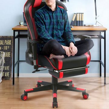GTPLAYER Gaming Chair Gaming Stuhl mit Bluetooth-Lautsprecher und Fußstütze, Bürostuhl inkl. Lenden- und Nackenkissen, Ausziehbare Fußablage, Ergonomischer Schreibtischstuhl